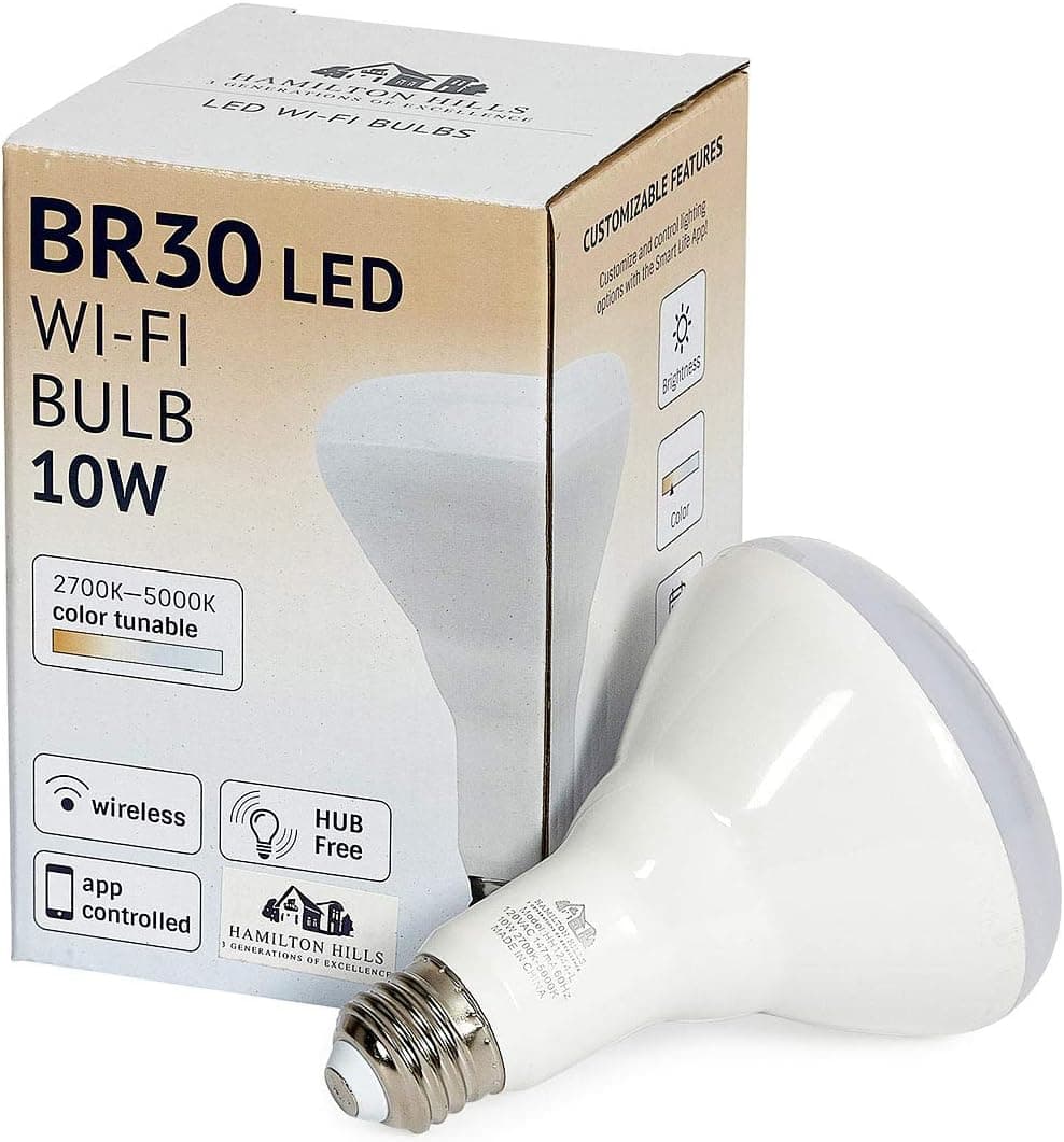 Hamilton Hills LED Smart Bulb - Smart Home Certified Standard Universal BR30 E26 Dimmable Flood Lightbulb WiFi Enabled No Hub Required Color Tunable 2700K - 5000K Light