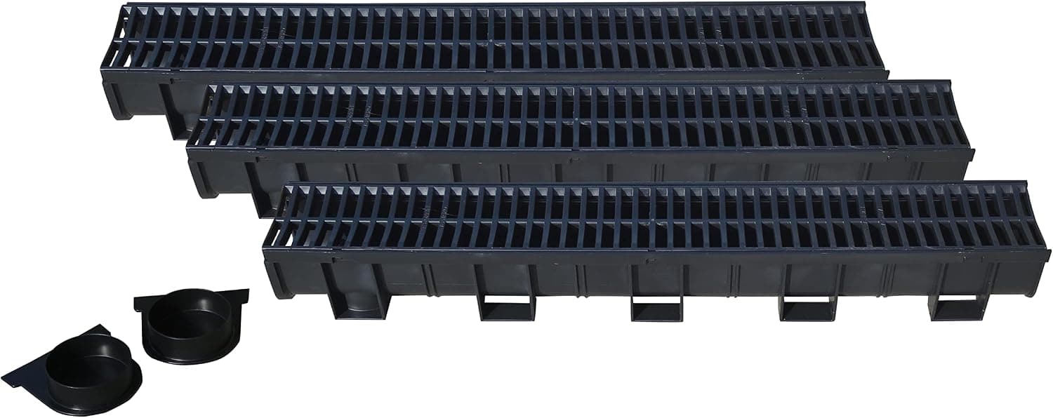 Deep Series 5.4 in. W x 5.4 in. D x 39.4 in. L Trench and Channel Drain Kit with Black Grate (3-Pack : Totaling 9.84 ft)
