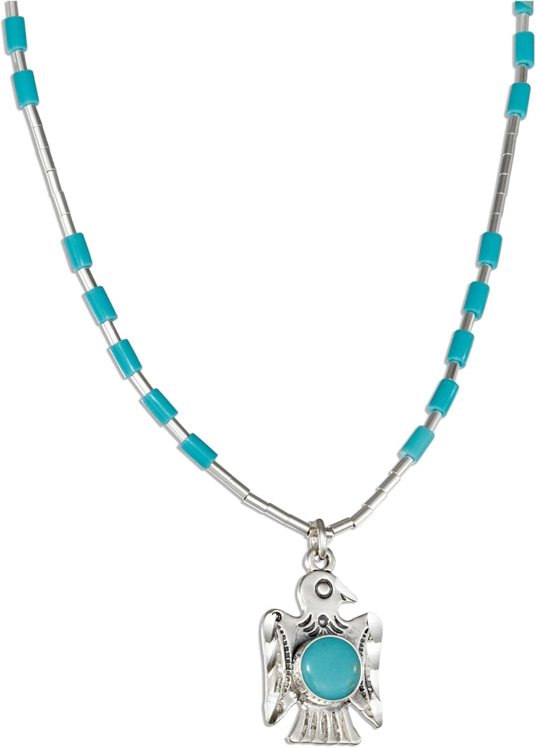 Sterling Silver 16 inch Liquid Silver with Turquoise Thunderbird Necklace