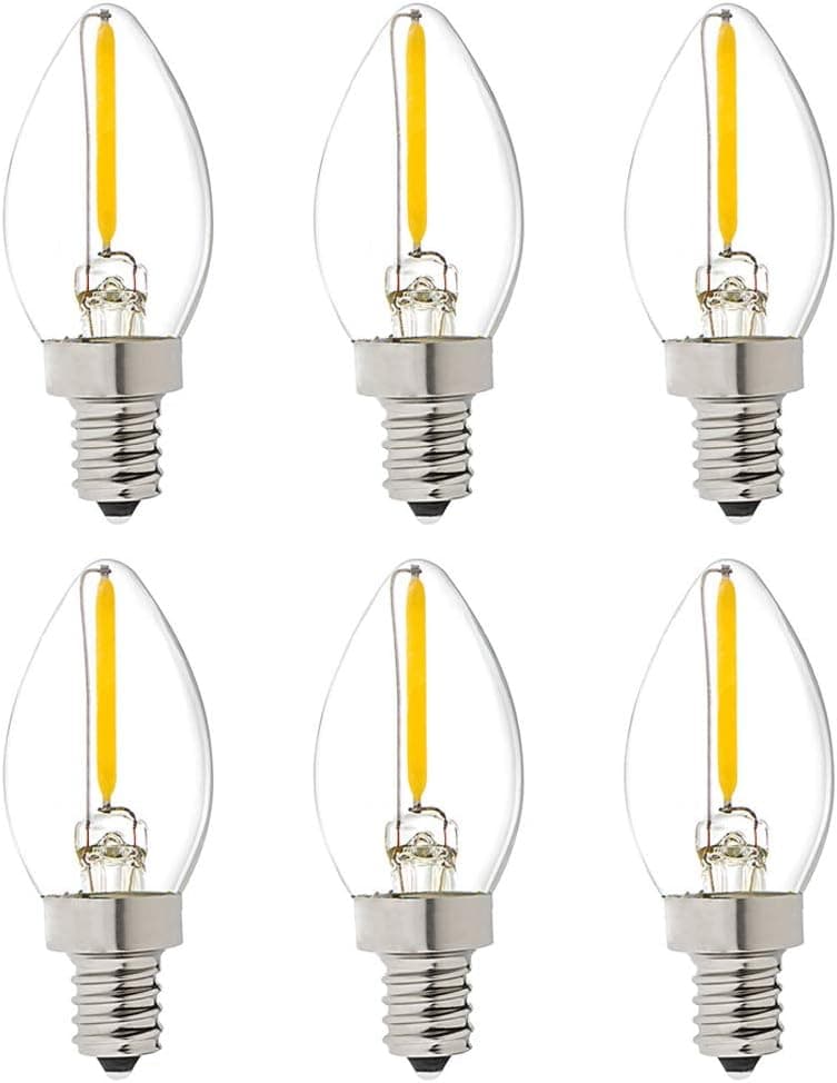 Pack of 6 C7 LED Night Light Bulb, Luxrite, 10W Equivalent, Warm White 2700K, Mini LED Bulbs, 50 Lumens, E12 Candelabra Base, UL Listed