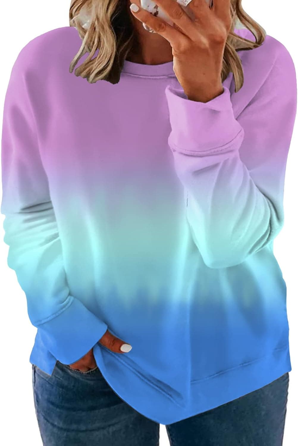 ROSRISS Plus-Size Sweatshirts for Women Long Sleeve Crewneck Tops Pullover Tunics