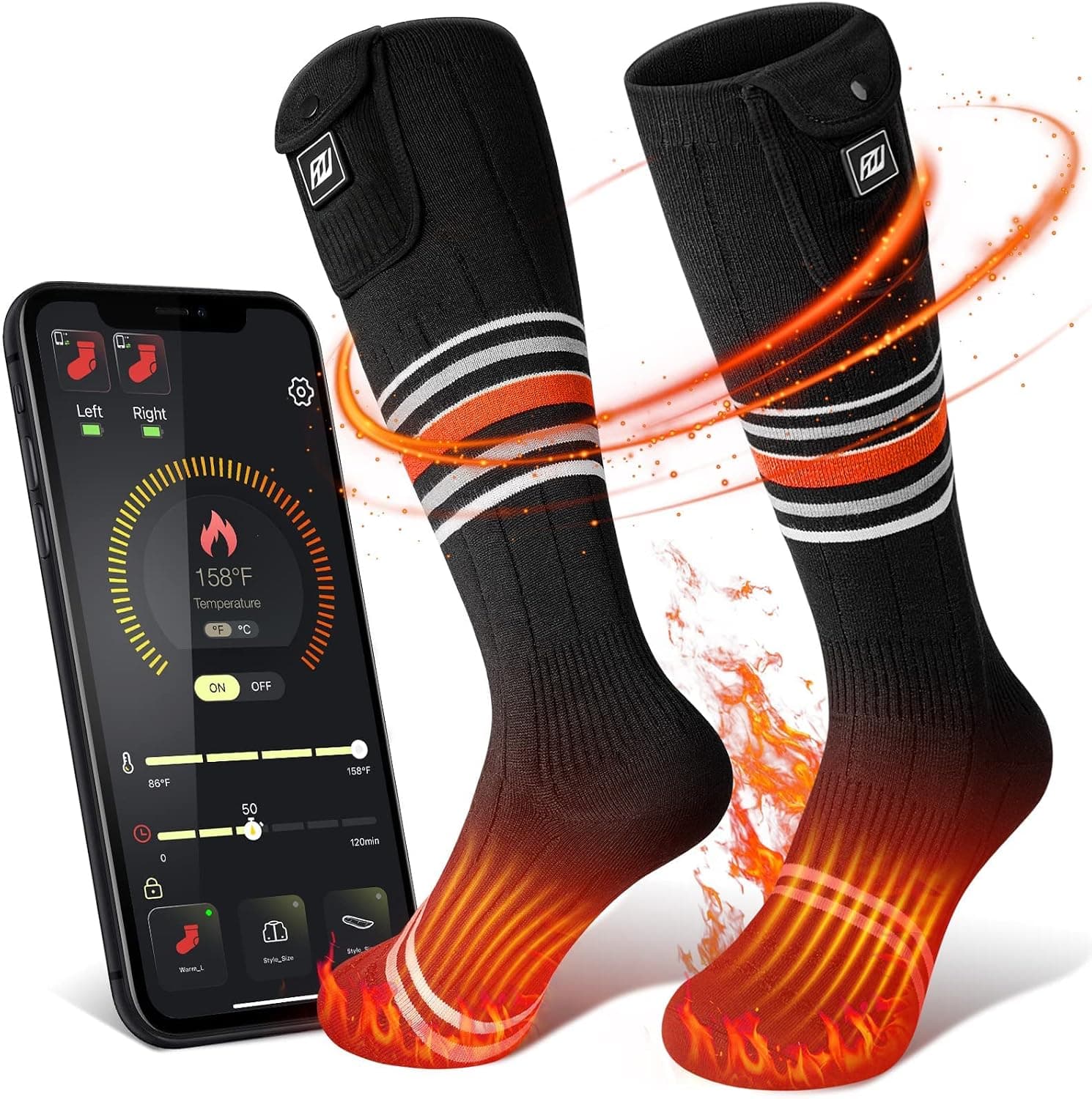 Heated Socks for Men Women Rechargeable Washable Electric Socks 19.24WH 7.4V Foot Warmer Heat Holders, APP Control Battery Heated Socks, Winter Outdoor Skiing Hunting
