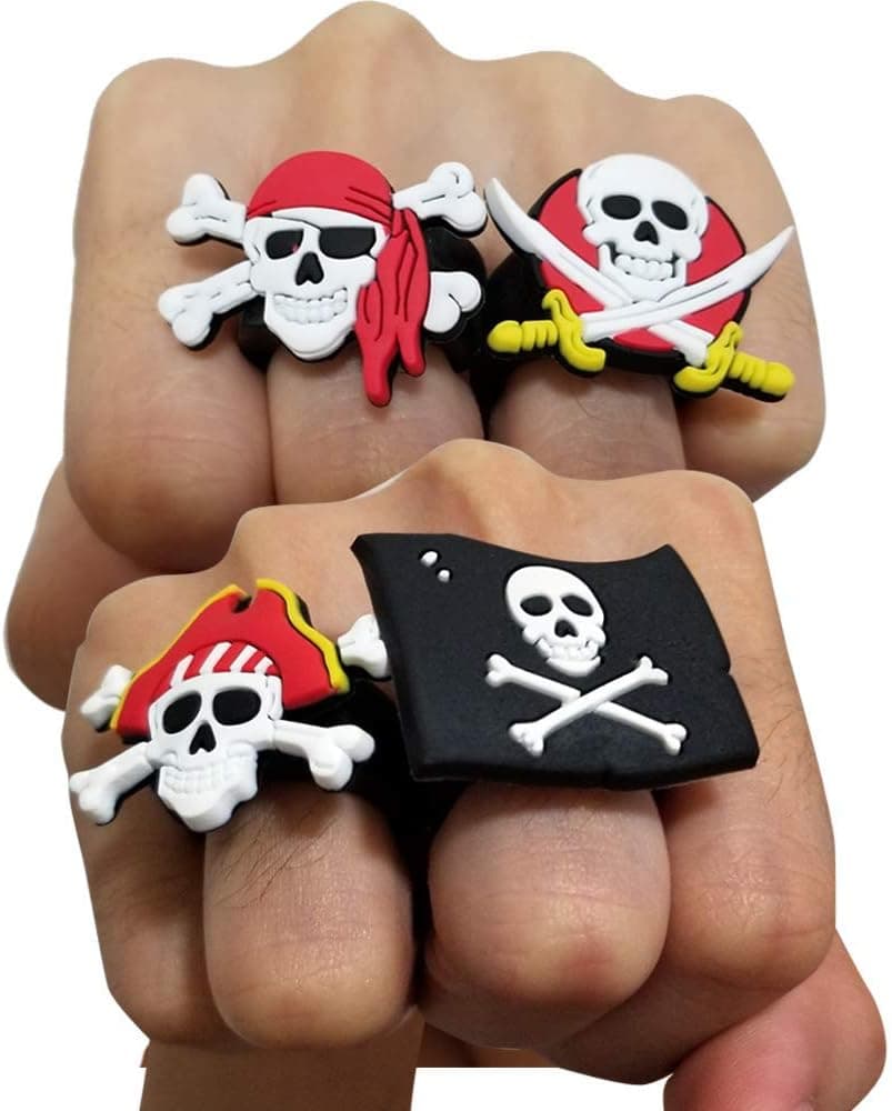 Armshield Pirate Rings for Kids 12pc Birthday Party Favors Skull Crossbone Toy Rings (12 Rings)