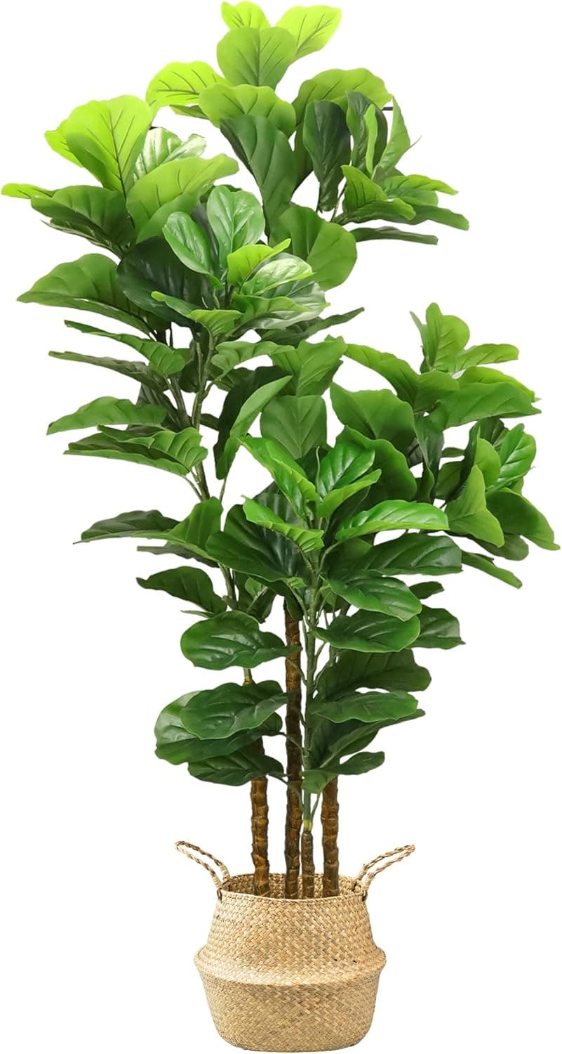 LOVMOR 6ft Artificial Fiddle Leaf Fig Tree with Woven Seagrass Plant Basket and Realistic Moss,Artificial Plants for Modern Home Office Living Room Floor Decor Indoor