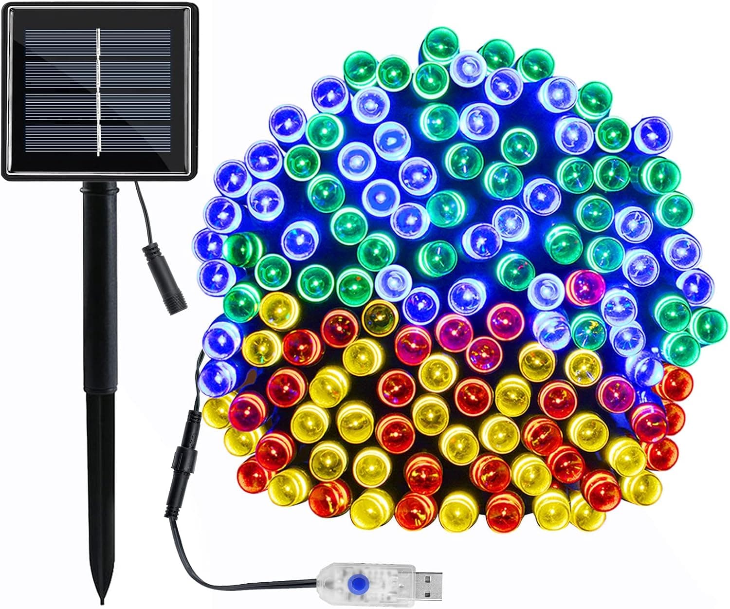 VMANOO Solar USB Outdoor String Christmas Lights 72Ft 200 LED 8 Modes Patio Lighting for Outside Yard Gazebo Party Wedding Tents Porch Xmas Garden Backyard Tree Decorations Balcony Decor Lights MC1P