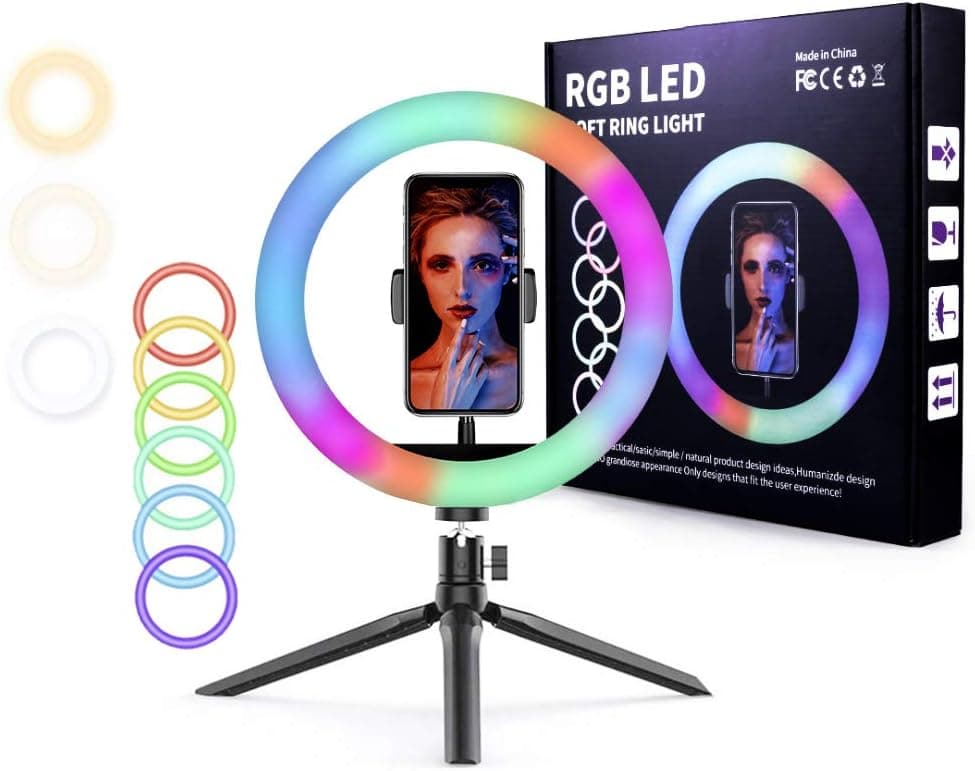 Ring Light with Tripod Stand Phone Holder, Dimmable Desk Makeup Ring Light, Perfect for Live Streaming & YouTube &TikTok,Photography, 50 Light Modes and 12 Brightness Levels 10 in