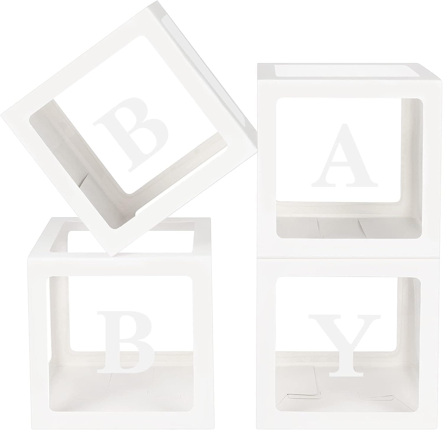 Baby Shower Decorations for Girl,Baby Boxes with Letters For Baby Shower,4pcs White Transparent Balloon Box,Backdrop Decor,For Gender Reveal Party and Theme Birthday Party.