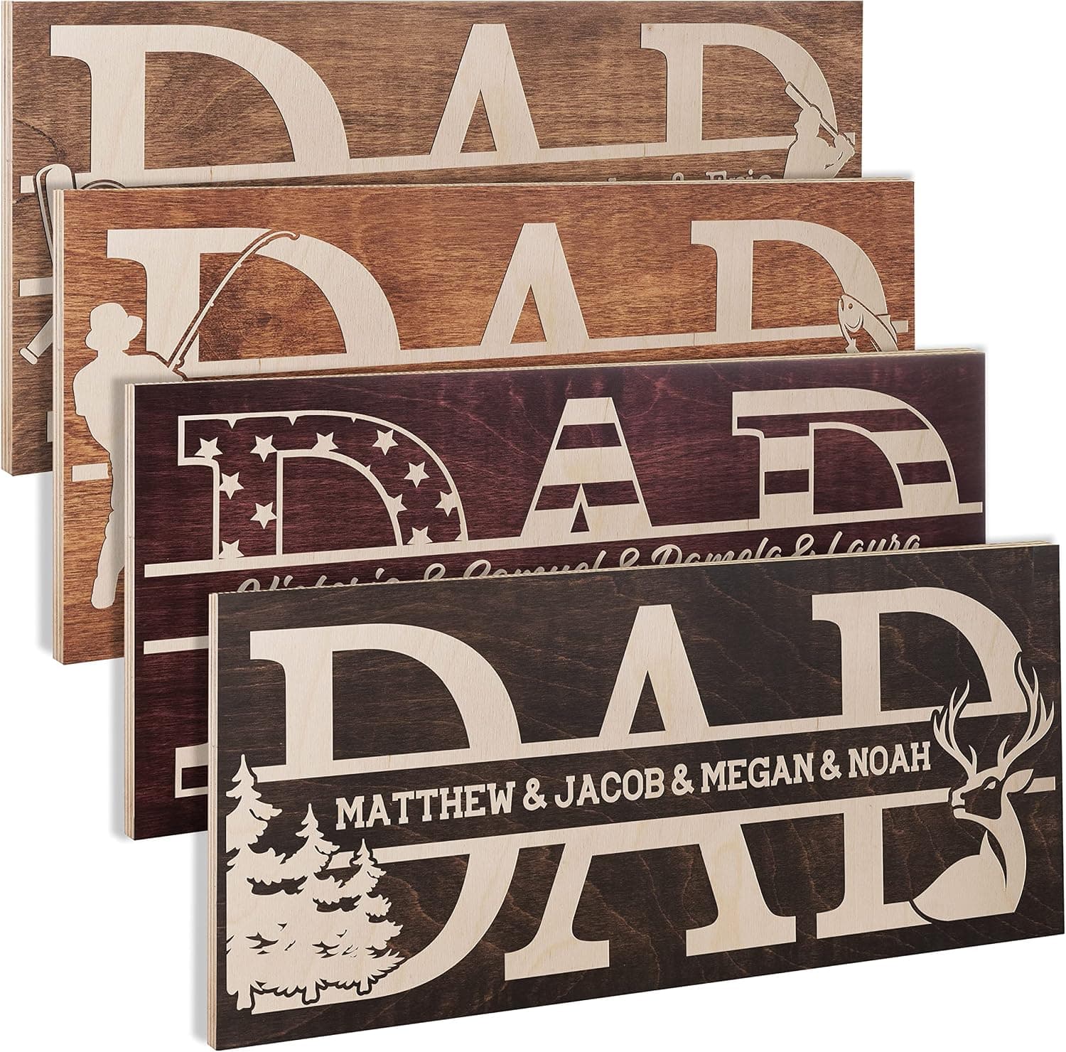 Gifts for Dad, Personalized Dad Wood Sign with Children Names | Hunting - 5 Wooden Colors | Custom Wood Sign Gifts for Dad, Personalized Father's Day Sign, Dad and Children Plaque Wall Decor