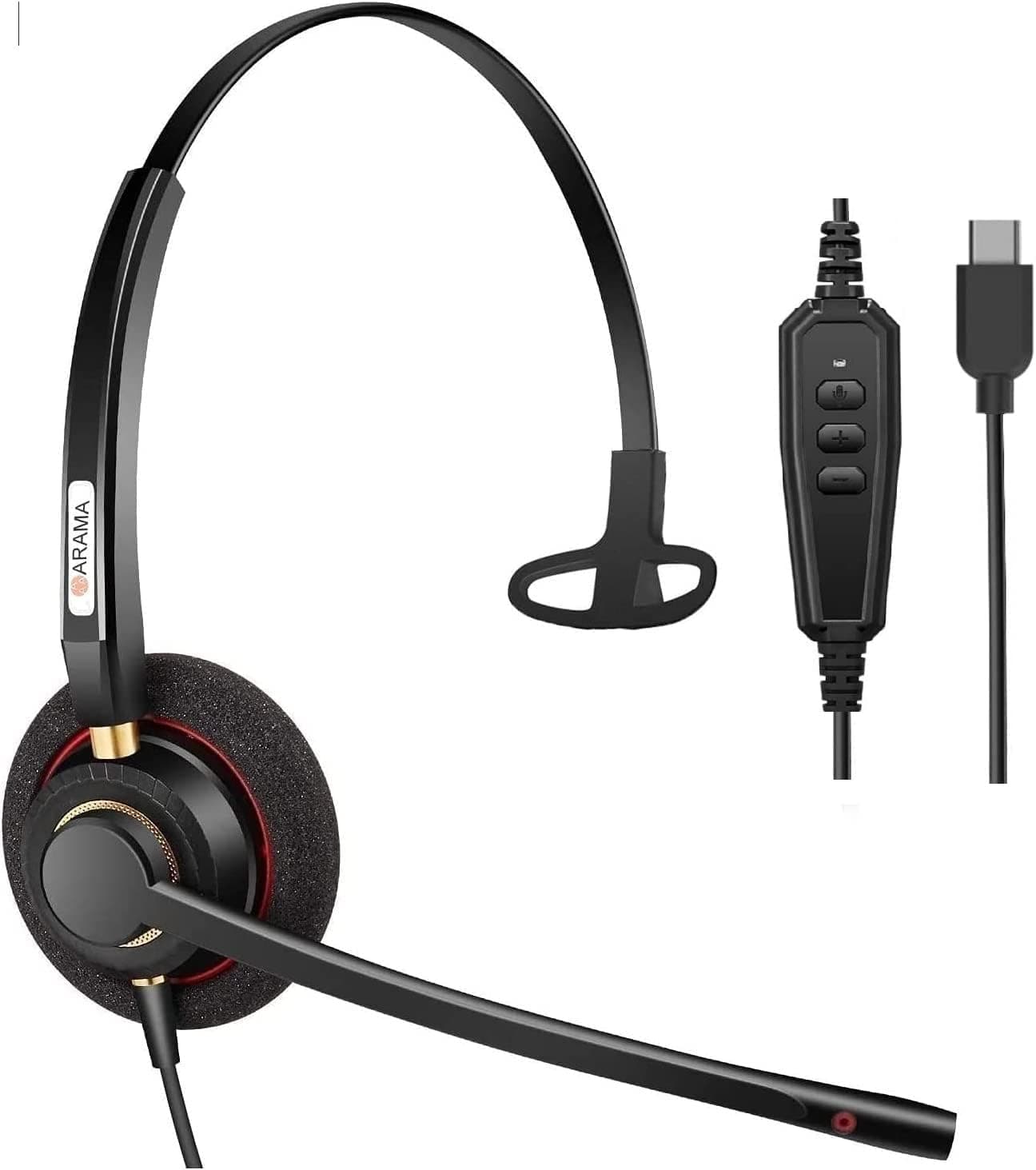 Arama USB C Headset Type C Headset, Wired Computer Headset with Noise Cancelling Mic- Connect to Your PC, Mac, Tablet, Laptop and Cell Phone, Skype, Zoom, Office Home Business