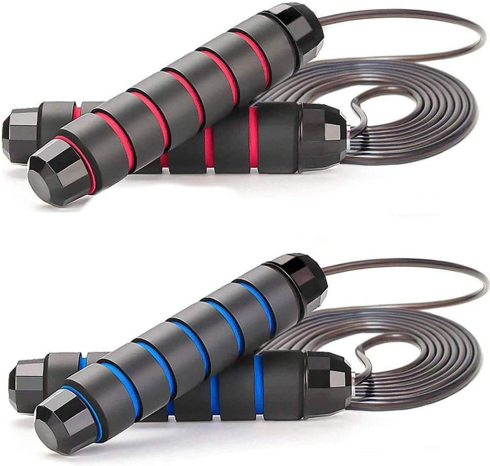 Feeke Jump Rope Tangle-Free with Ball Bearing,Adjustable Jumping Ropes with 6 Memory Foam Handles Rapid Speed Jump Rope Cable for Men and Women and Children for Workout Exercise Fitness (2 Pack)