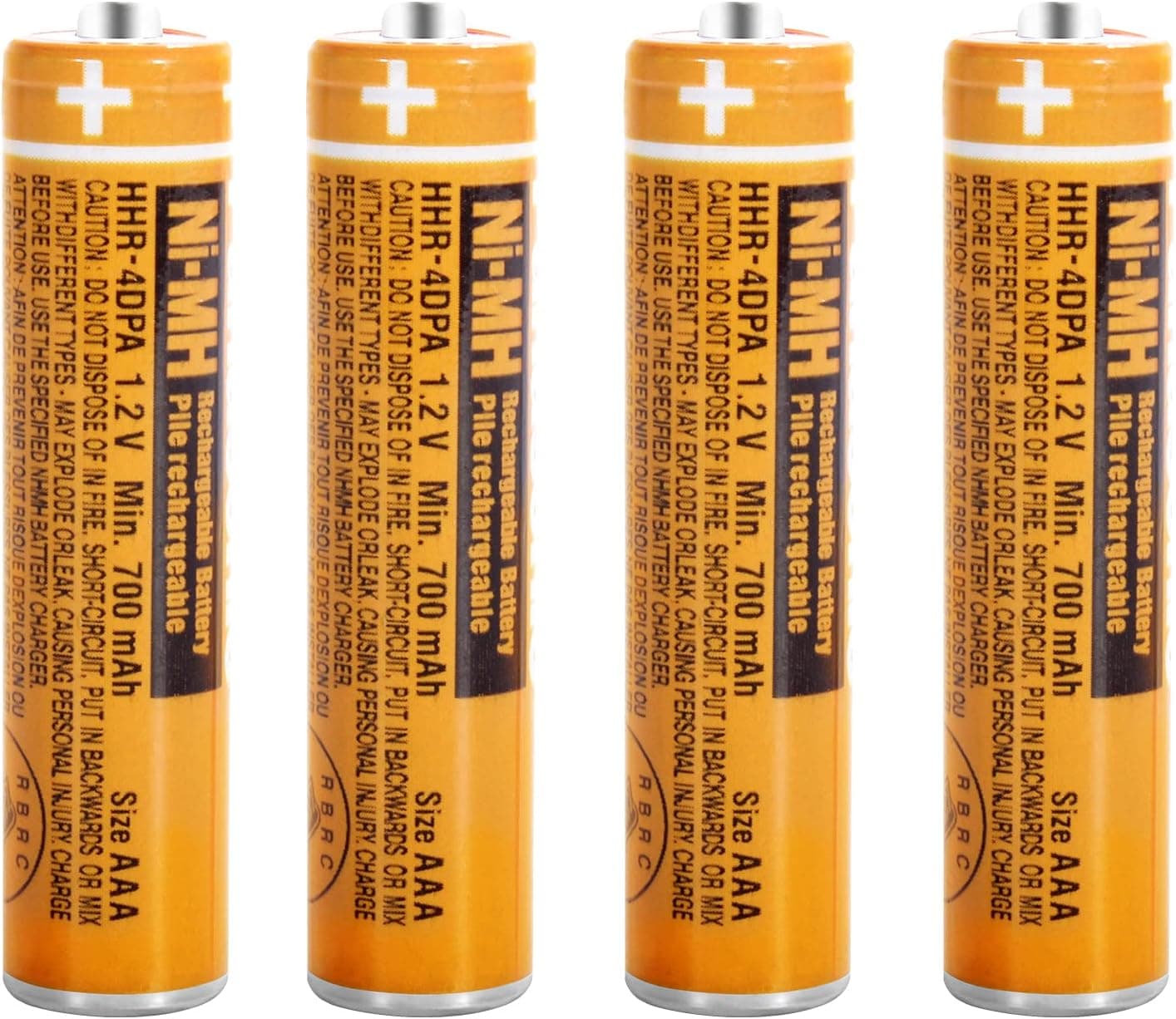 TrianglePatt 4 Pack HHR4DPA AAA Ni-MH Rechargeable Batteries 1.2V Cordless Phones Batteries 700mAh AAA Battery for Panasonic Cordless Telephone Batteries, Orange