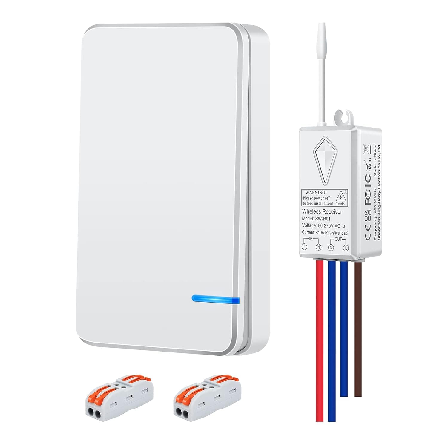NineLeaf Wireless Light Switch, Remote Control Wire Free, Wireless Light Switch Receiver Kit for Led Light Ceiling Lights Fans, Outdoor 1900ft Indoor 300ft, Waterproof, Programmable