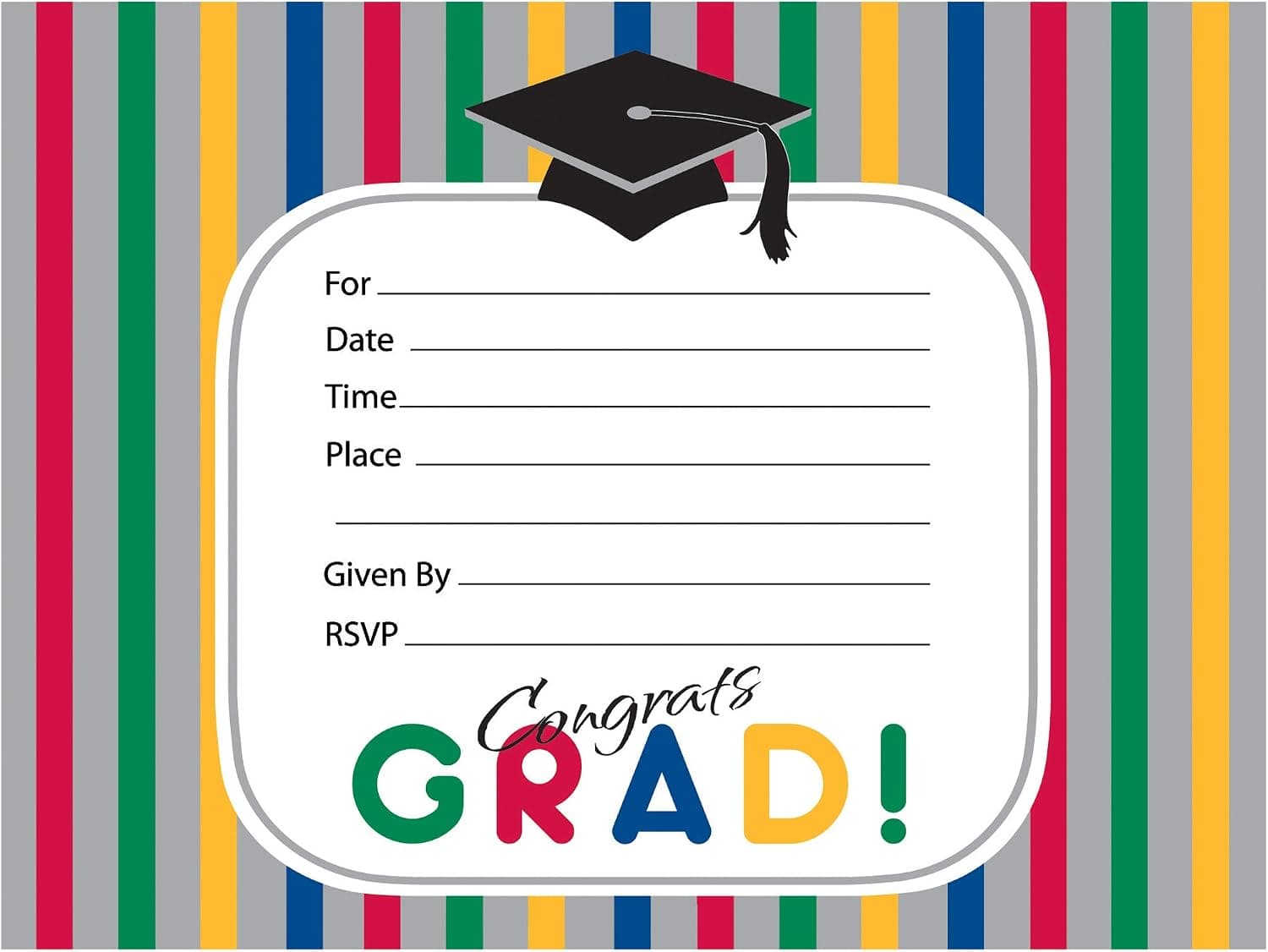 Creative Converting 25 Count Graduation Stripes Invitation Cards