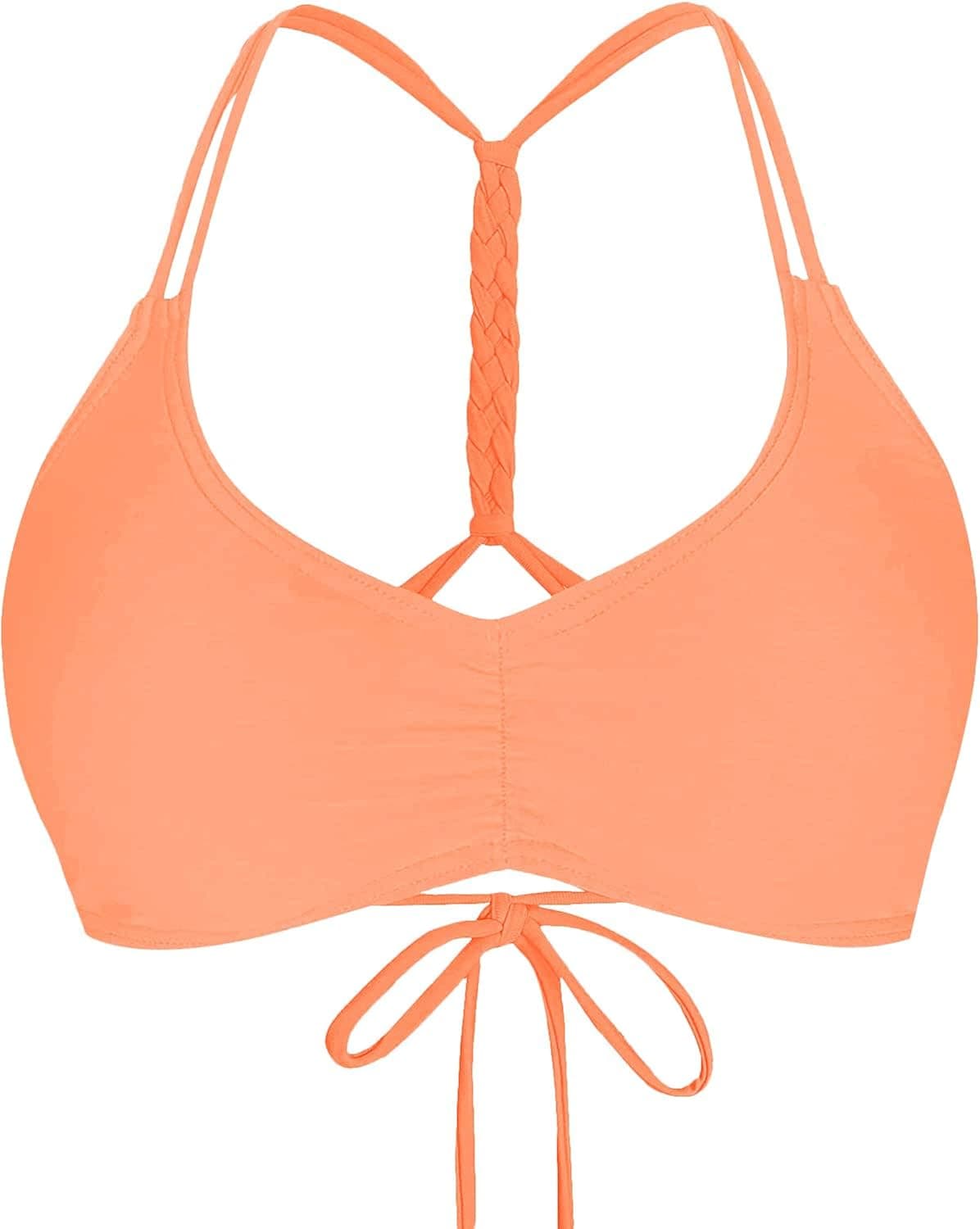 Balasami Women's Adjustable Print Braided Straps Back Cross Vintage Swimsuit Bikini Top Only