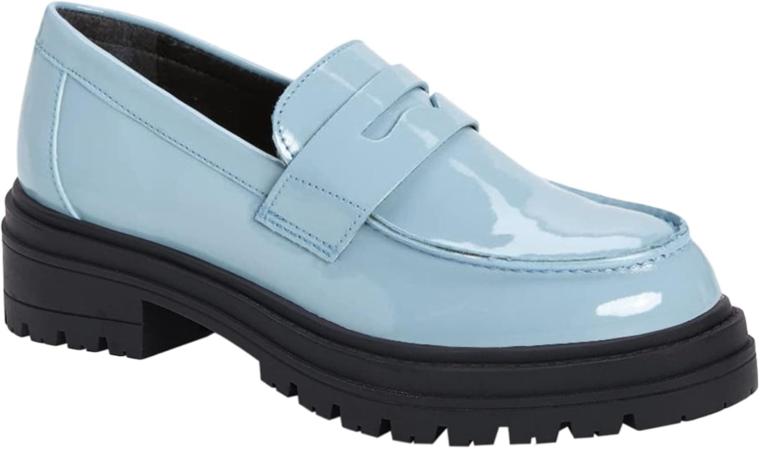 Women's Slip On Lug Sole Loafers Round Toe Low Leather Chunky Loafers Casual Mules Shoes