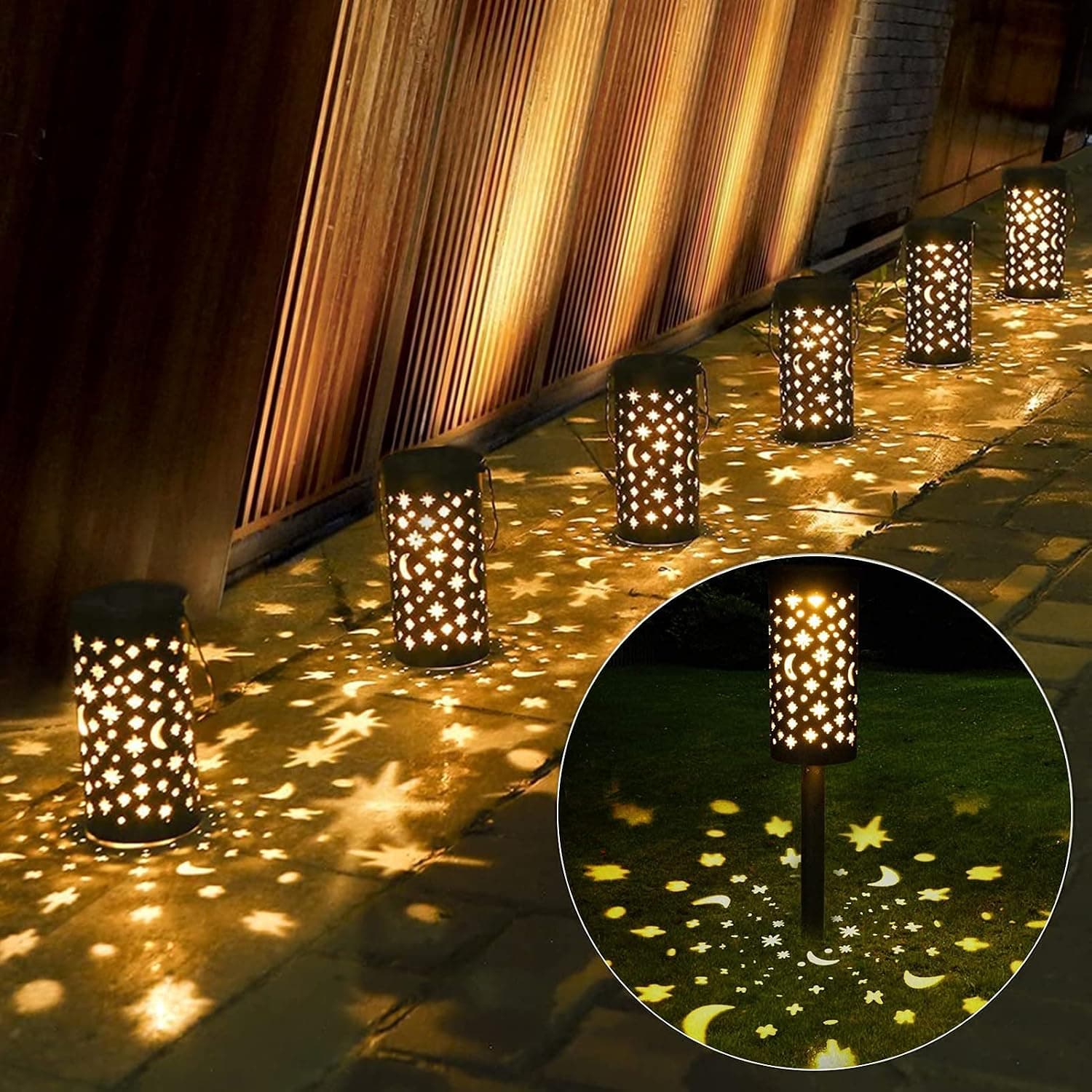 BENBOR 6 Pack Solar Pathway Lights Outdoor, Waterproof Decorative Solar Garden Lights, Standing or Hanging LED Solar Lights Star Moon Solar Landscape Lights for Walkway, Garden, Patio, Lawn, Yard