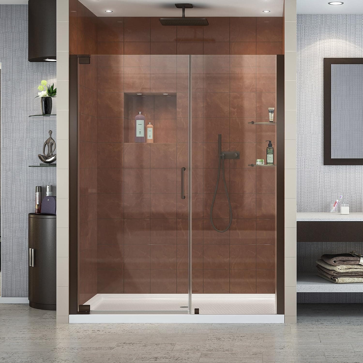 DreamLine Elegance 56 1/4 - 58 1/4 in. W x 72 in. H Frameless Pivot Shower Door in Oil Rubbed Bronze, SHDR-4156720-06