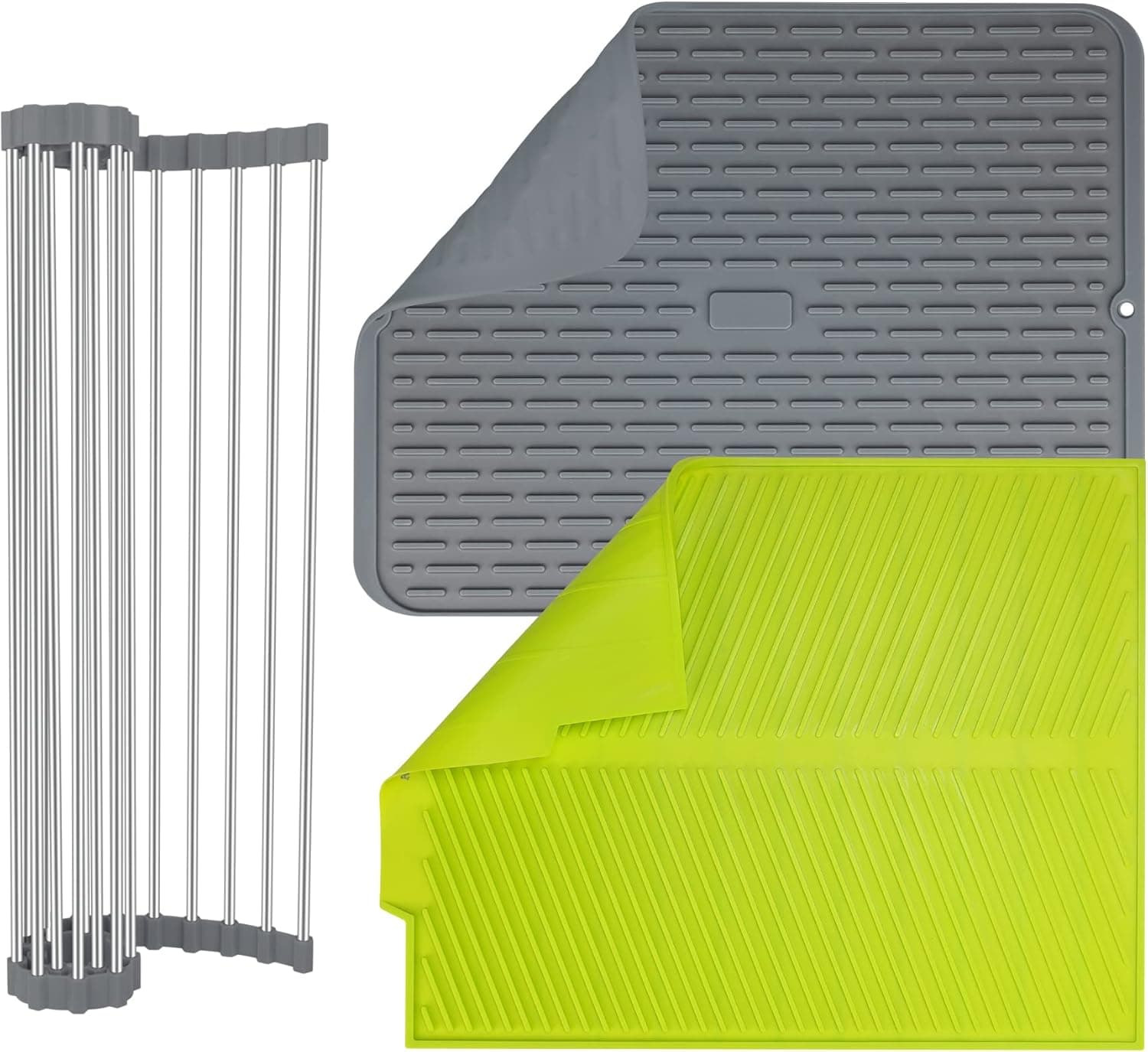 2Pack Silicone Dish Drying Mat, 17" X 13" Dish Dryer Draining Compact Storage Pad for Kitchen / Counter / Sink, Heat Resistant Non Slip Eco-Friendly Silicone Dishwasher Safe Countertop Trivet