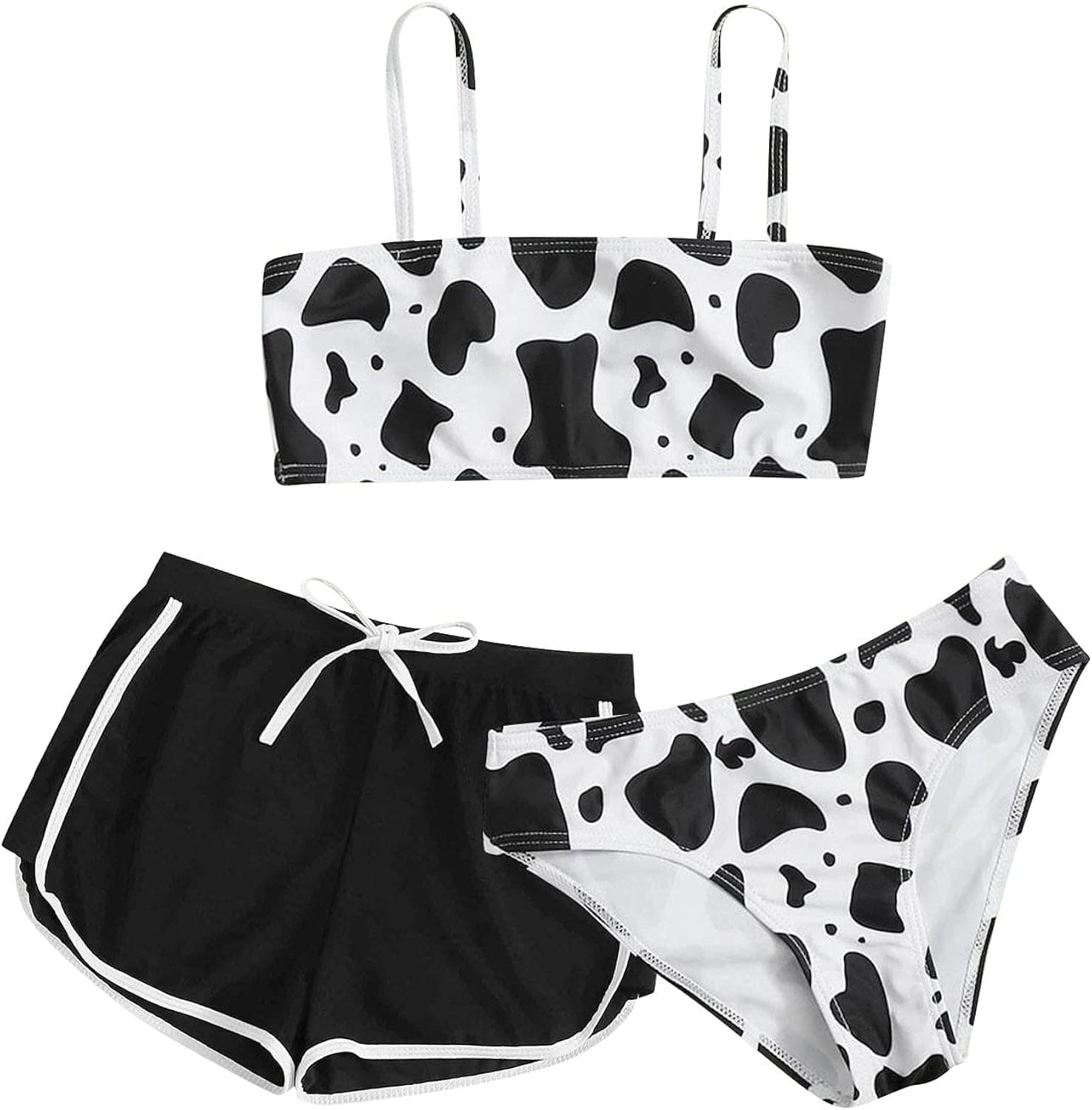 LISfsa Girl's 3 Piece Tankini Swimsuits Cow Print Bikini Bathing Suit with Boyshorts Briefs 8-12 Years Girls Bikini Swimsuit