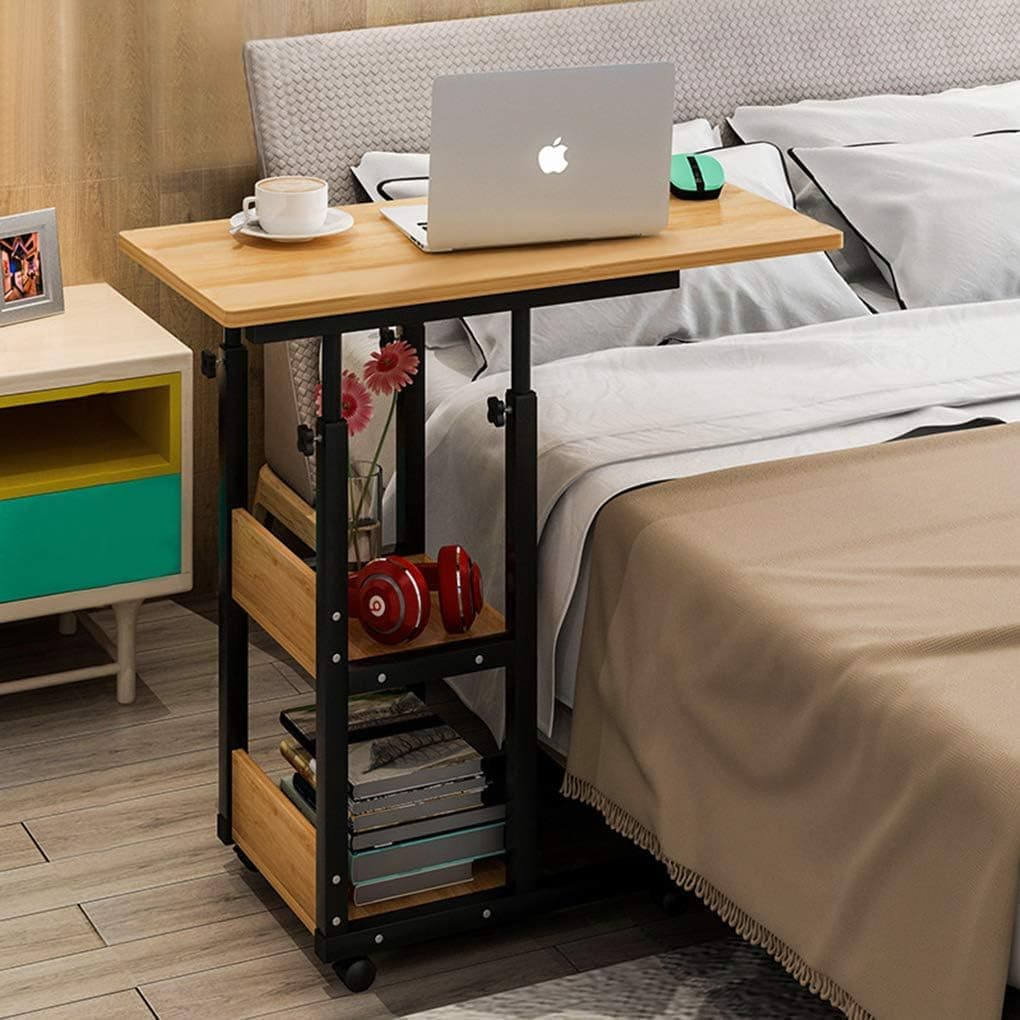 Overbed Table Laptop Table Bed Computer Tilt Bedside Table Notebook Stand Tiltable Tabletop Sofa Couch Bed Side Table Reading Table Stand Tray Angle Height with Wheels (Yellow)