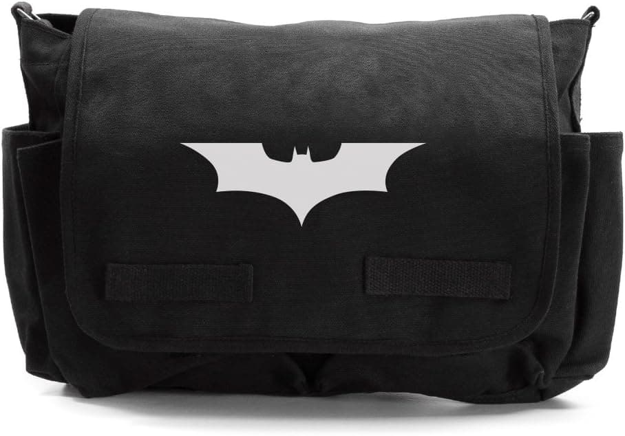 Batman Begins The Dark Knight Canvas Messenger Shoulder Bag, Black With with CAR DECAL