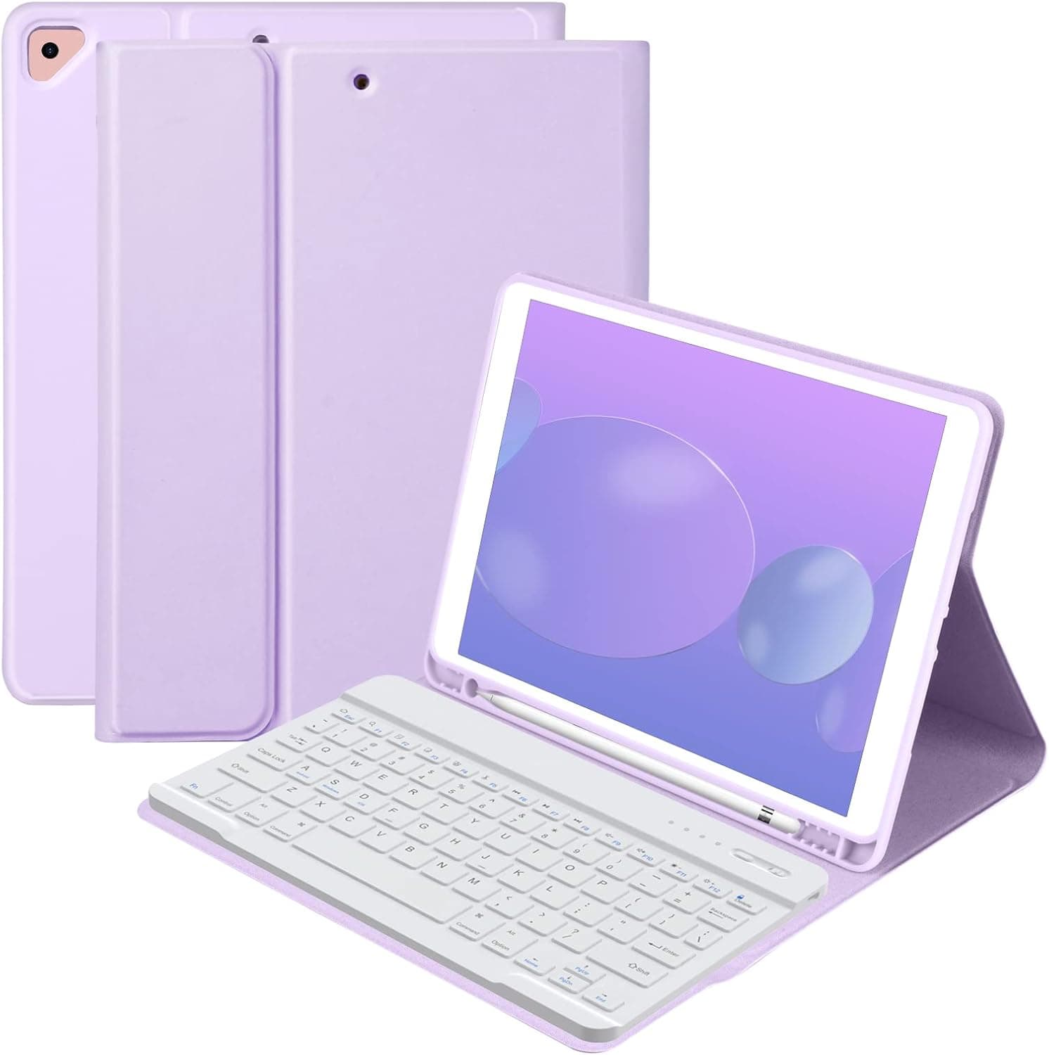 BQSS Keyboard Case for ipad 10.2" 9th/8th/7th Gen,Wireless Magnetic Detachable Keyboard iPad 9th/8th/7th,iPad Air 3rd Gen Stand Tablet Cover Case with Built-in Pencil Holder（Purple）
