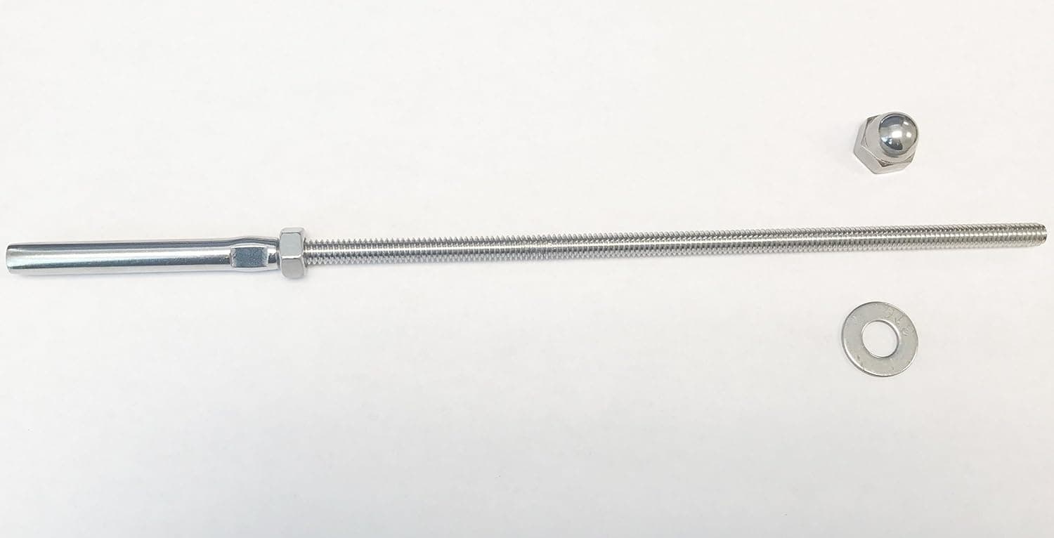 Stainless Steel Hand Crimp Extra Long Threaded Stud Terminal End Fitting for 3/16" Cable - Stud Fitting - Deck Railing - Hand Railing - (20pcs)
