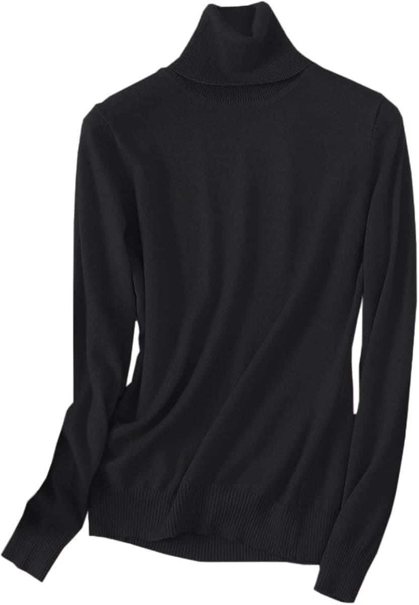 SANGTREE Women's Cashmere Turtleneck Long Sleeves Lightweight Pullover Sweater, Black, US M(8-10)
