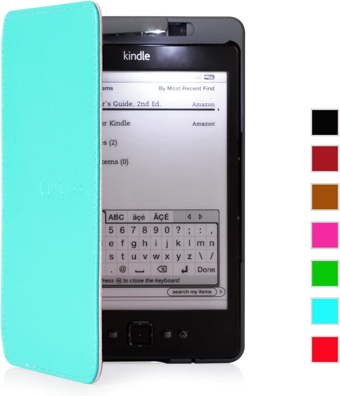 Mulbess - Amazon Kindle 4 Lighted Genuine Leather Case Cover with Built-in-led Light (Blue)