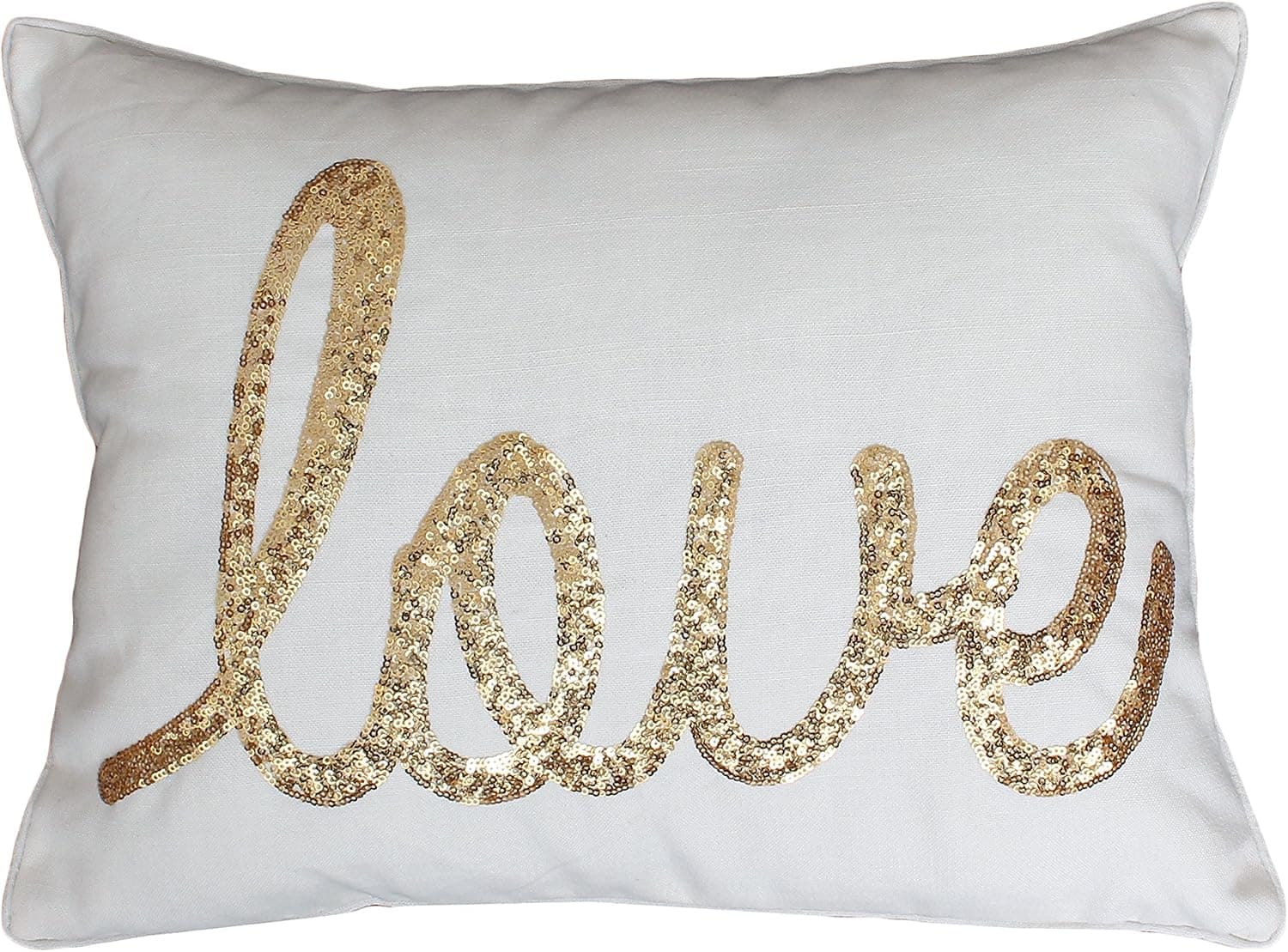 Thro by Marlo Lorenz TH011763010E Love Sequin Script Faux Linen Pillow, 1 Count (Pack of 1), Egret Gold