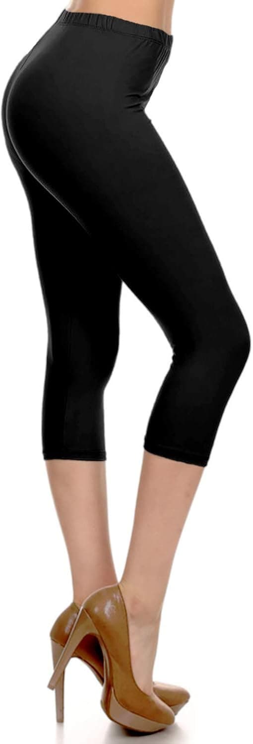 HLDCPR-Black-OS Active Flex Solid Capri Leggings-Black, One Size