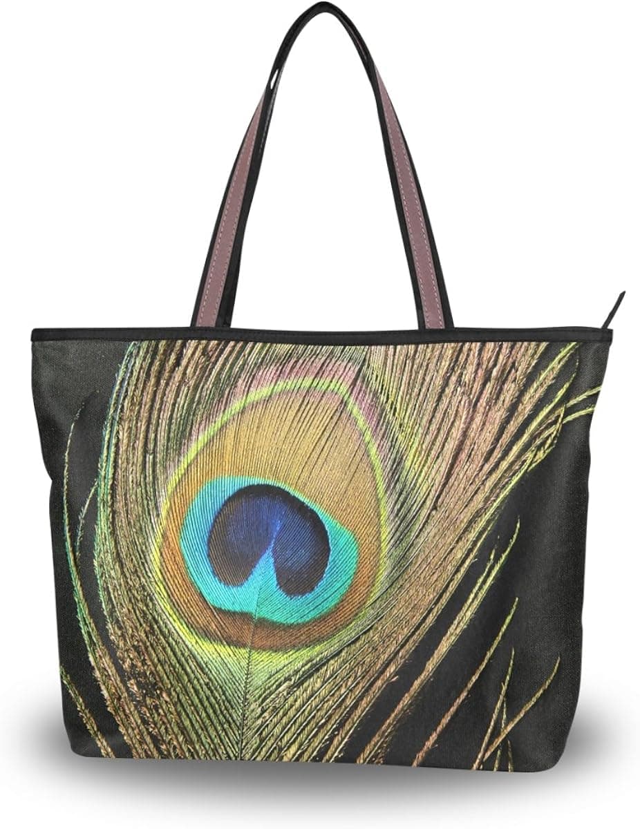 JSTEL Women Large Tote Top Handle Shoulder Bags Peacock Feather Patern Ladies Handbag L
