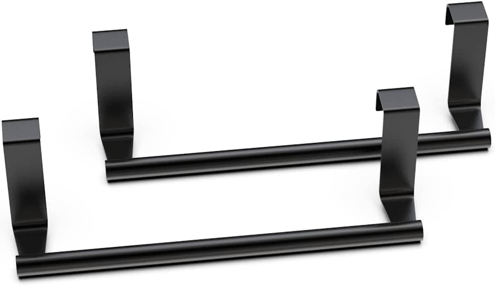 Kitchen Cabinet Towel Holder, 9" Professional Over Cabinet Towel Bar Rank, Universal Fit On Cupboard Doors, 2 Pack Matte Black