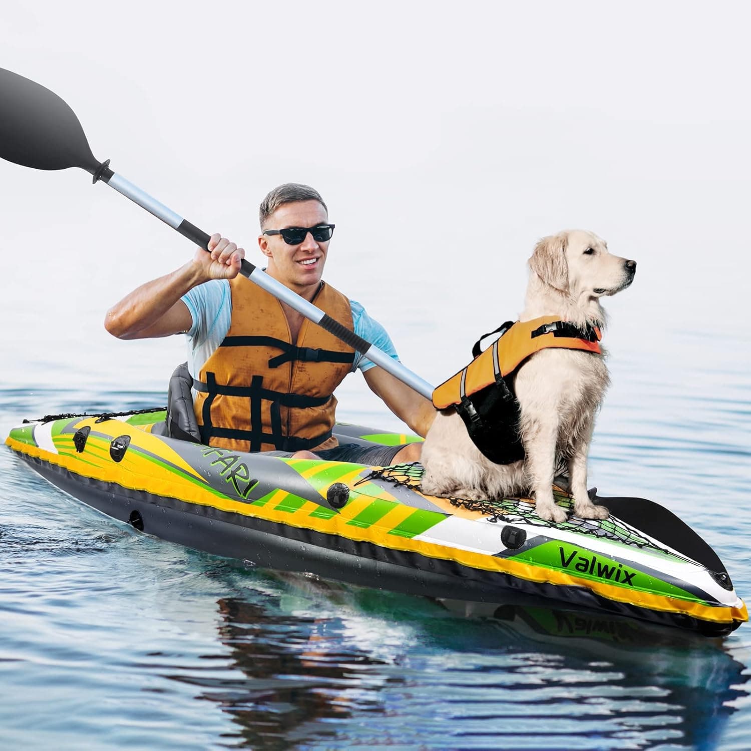 Valwix One Person Inflatable Kayak for Adults with Paddle, Seat & Pump, Blow Up Kayak for Recreational Touring, Portable Kayak 220lbs Max. Load…