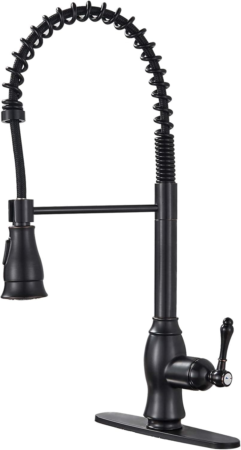 Senlesen Commercial Pull Down Prep Sprayer Oil Rubbed Bronze Single Handle Pull Down Kitchen Sink Faucets with Deck Plate
