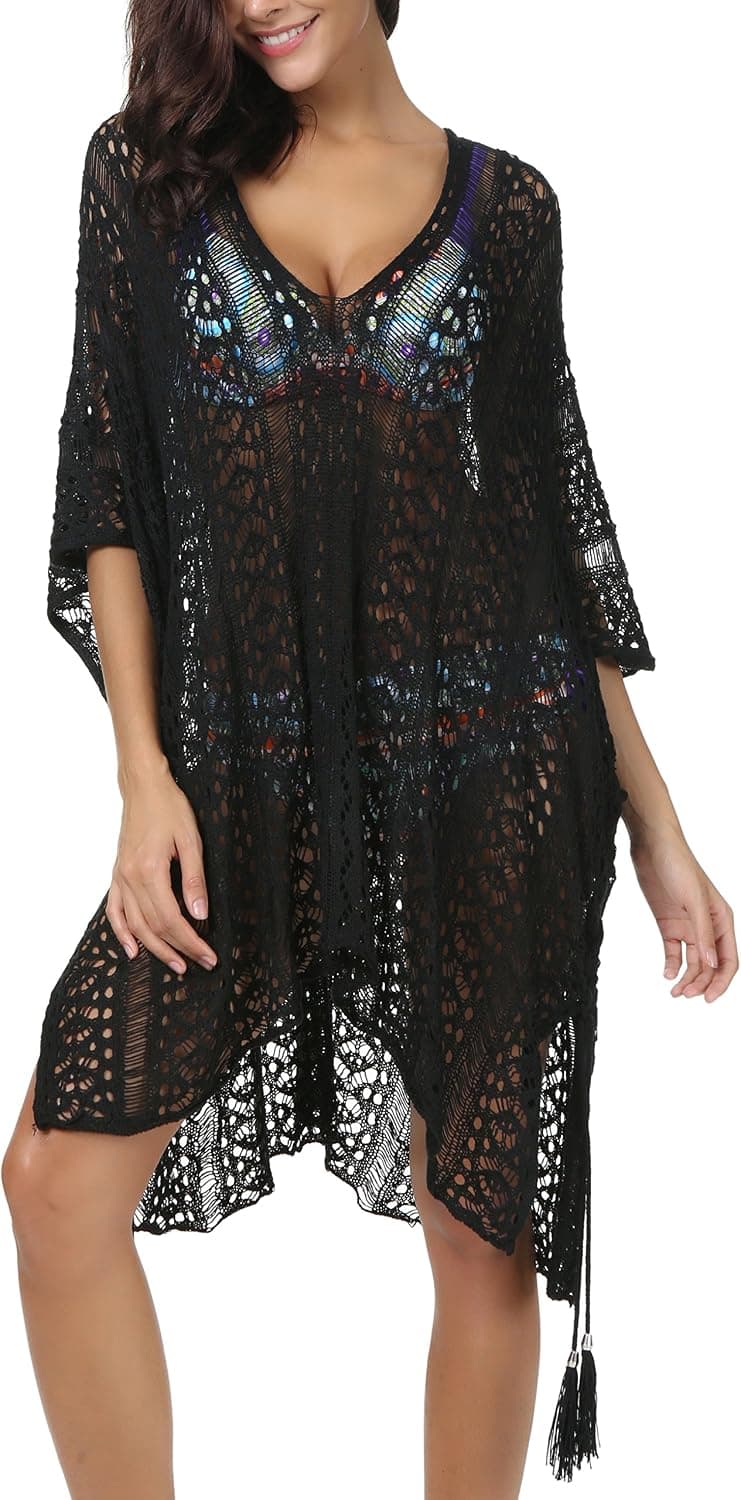 Invug Women Bathing Suit Cover Up Bikini Swimwear Beach Crochet Dress Plus Size