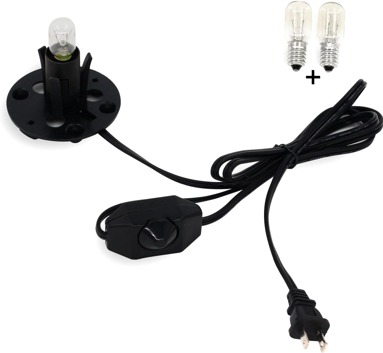 [UPGRADED] Salt Lamp Cord with Dimmer Control and Base Assembly, Betus [Original Replacement] Power Cord with Dim Switch & Base for Himalayan Salt Lamps - UL Listed 6 Feet Long with Two FREE 15W Bulbs