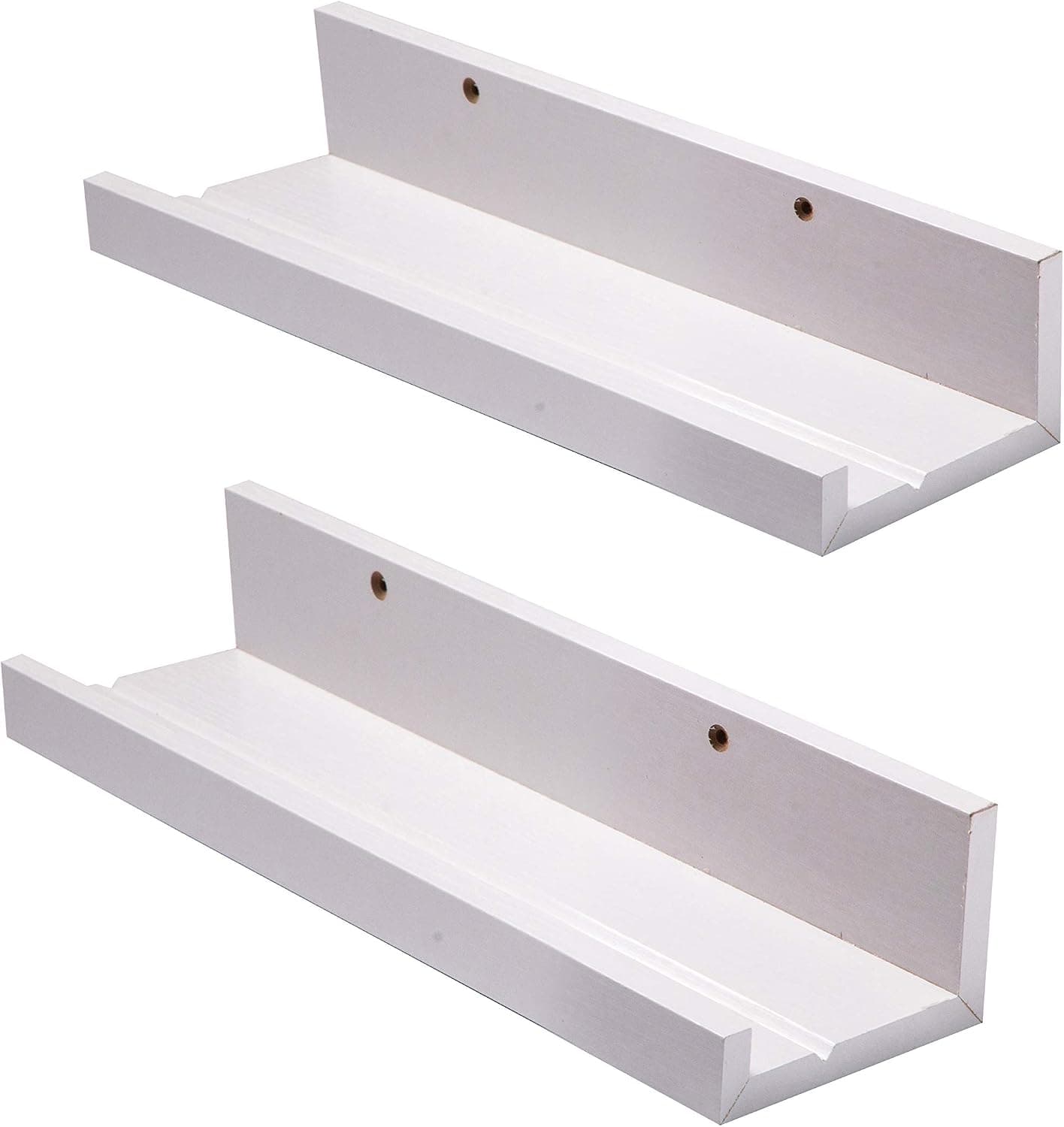 Muzilife 12 Inch White Floating Shelves - Set of 2 Rustic Wood Floating Shelves - Wall Mounted Small Picture Ledge for Bathroom, Bedroom, Living Room