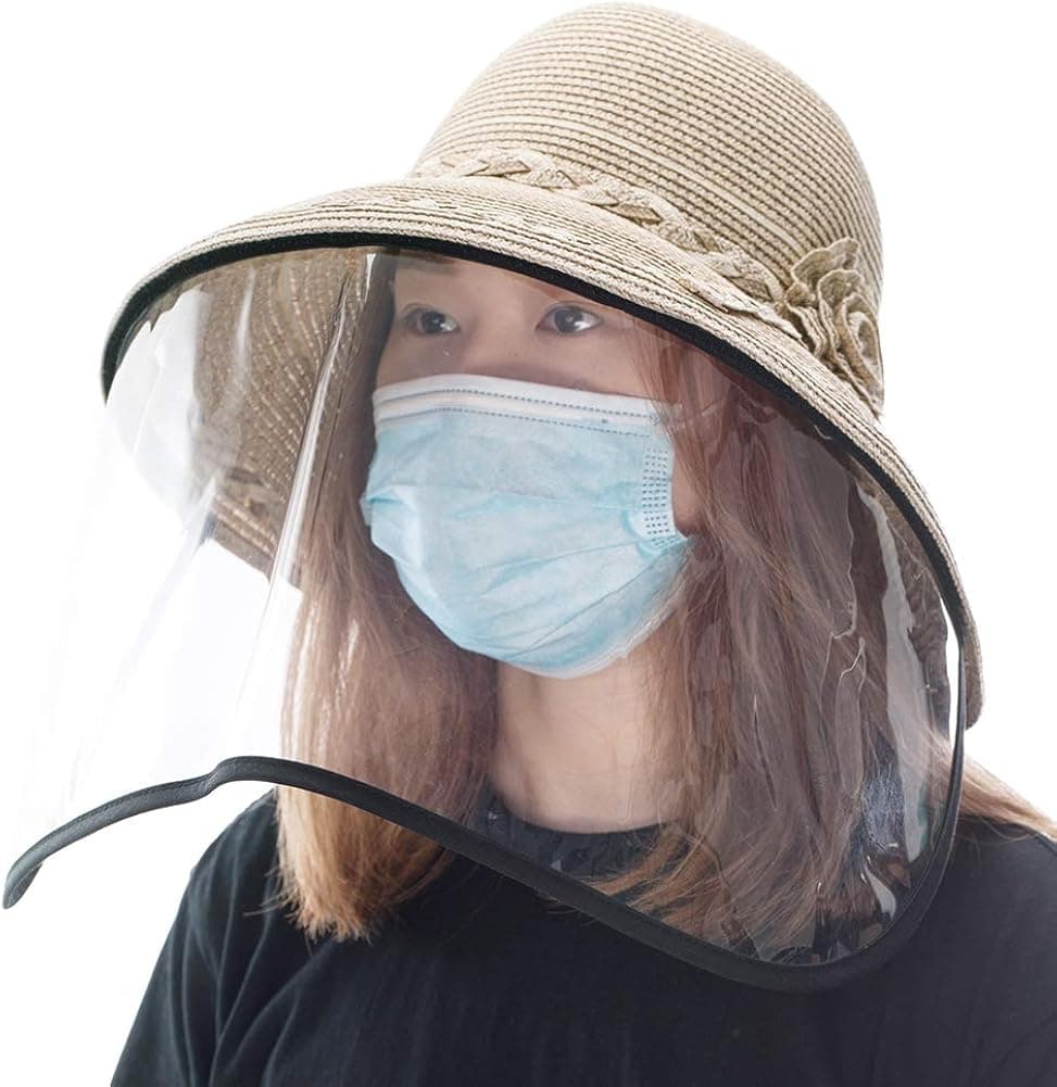 Fancet Womens UPF50 Packable Straw Summer Sun Hat with Transparent Shield Safari Hiking Bonnie Beige