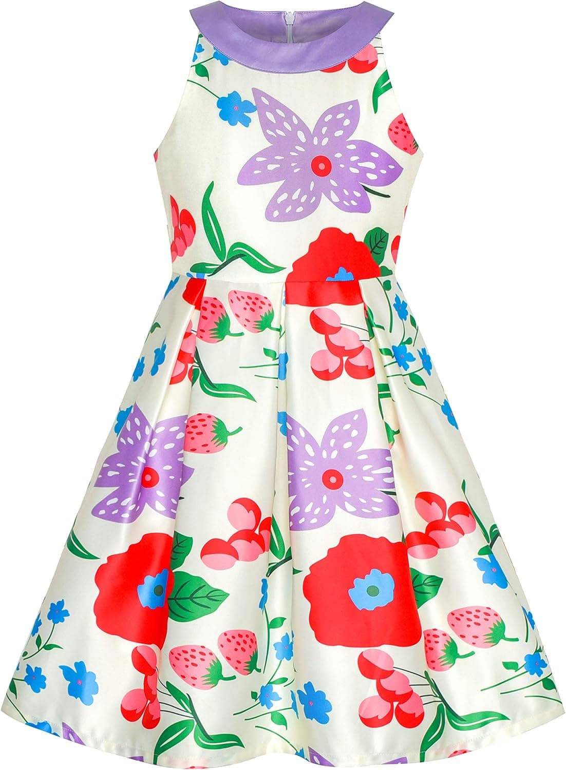 Sunny Fashion Girls Dress Red Flower Halter Flare Dress Princess Size 5-14