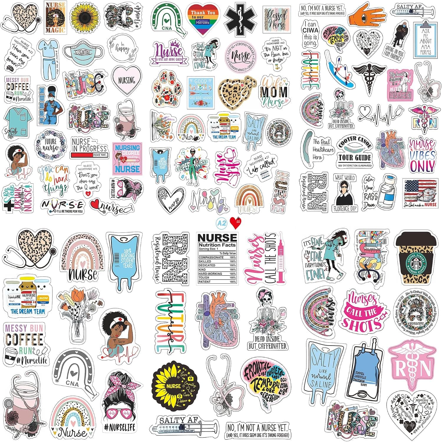 Nurse Stickers for Water Bottles and Laptop, Nursing Stickers for Nurse Students, Nurses, and Healthcare Workers, Waterproof, Reusable, No Residue Vinyl Decal Perfect Nurse Gift (108 Designs)