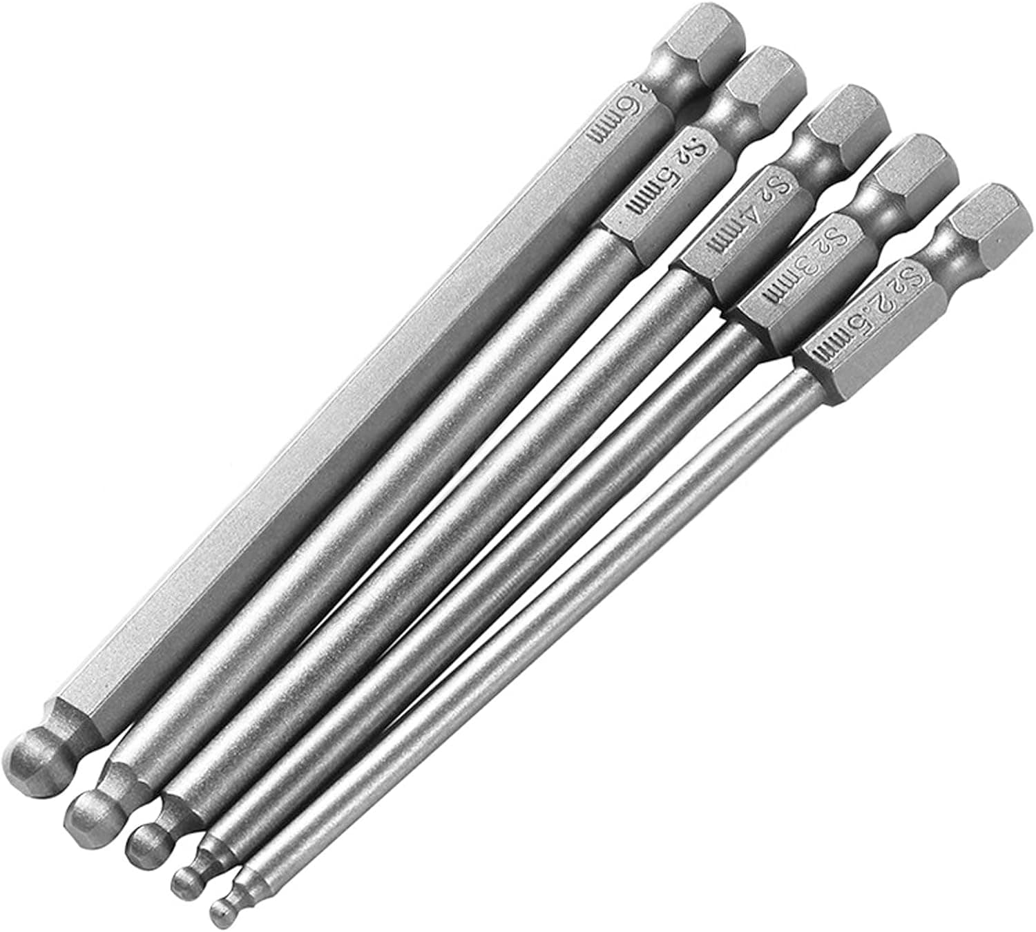 Muye 5PCS 100mm Magnetic Hex Shank Ball Head Screwdriver Bits Set Electric Magnetic Screw Driver Bit For Power Tools