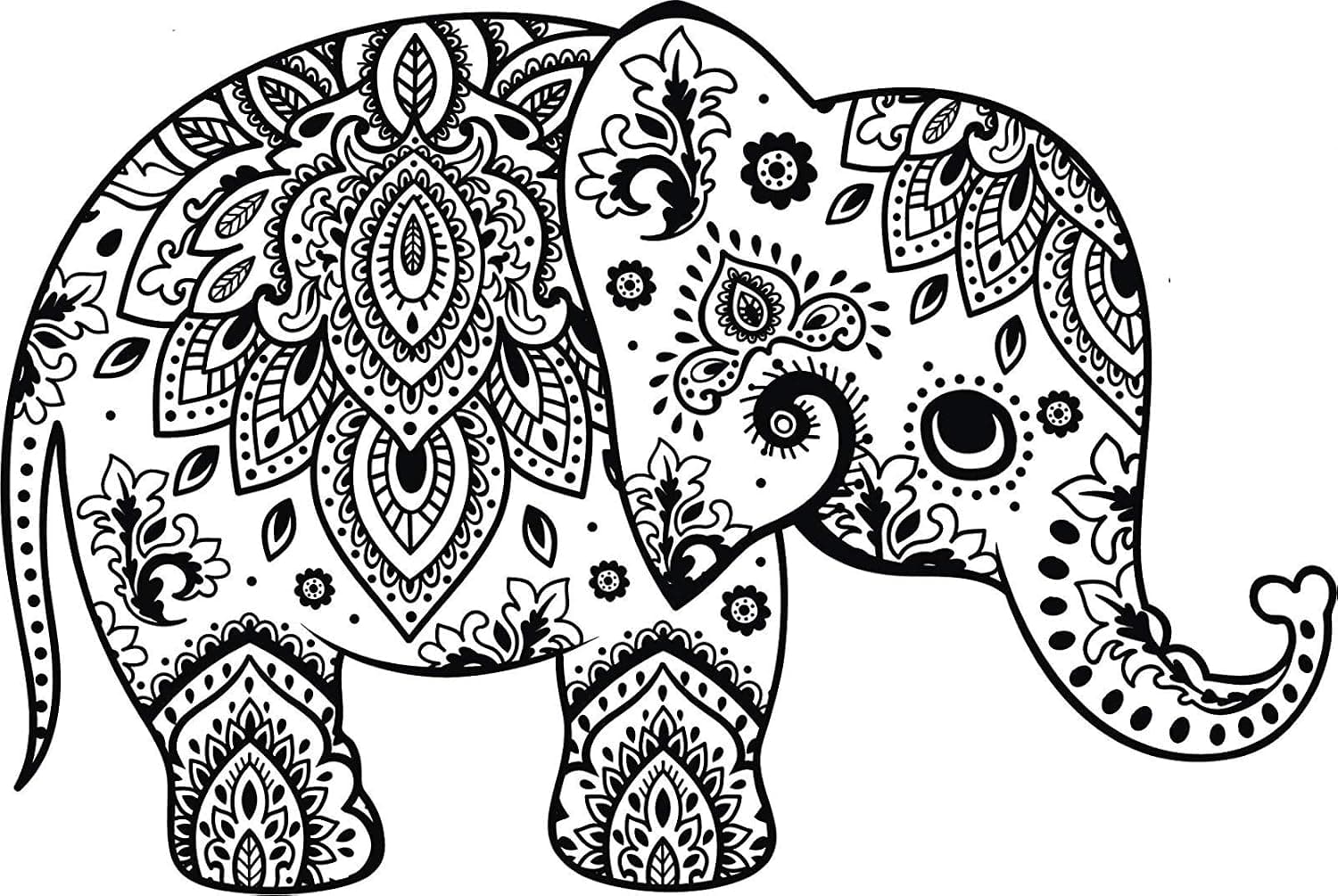 Pretty Paisley Pattern Indian Ornament Stamp Art Vinyl Decal Bumper Sticker (4" Wide, Elephant)