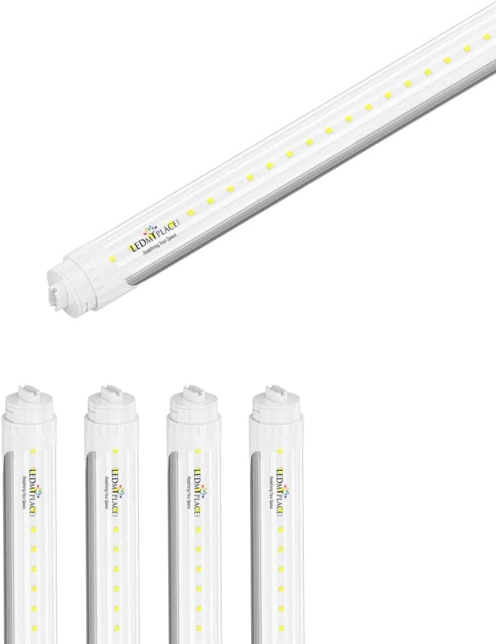 LEDMyplace T8 8ft LED Tube Light Bulb 48W R17 Base 6720 LM 5000K Clear Dual-Ended Powered Ballast Bypass 8ft LED Bulbs ETL Listed 100-277 Volt for Shop Shopping marts garages (Pack-4)