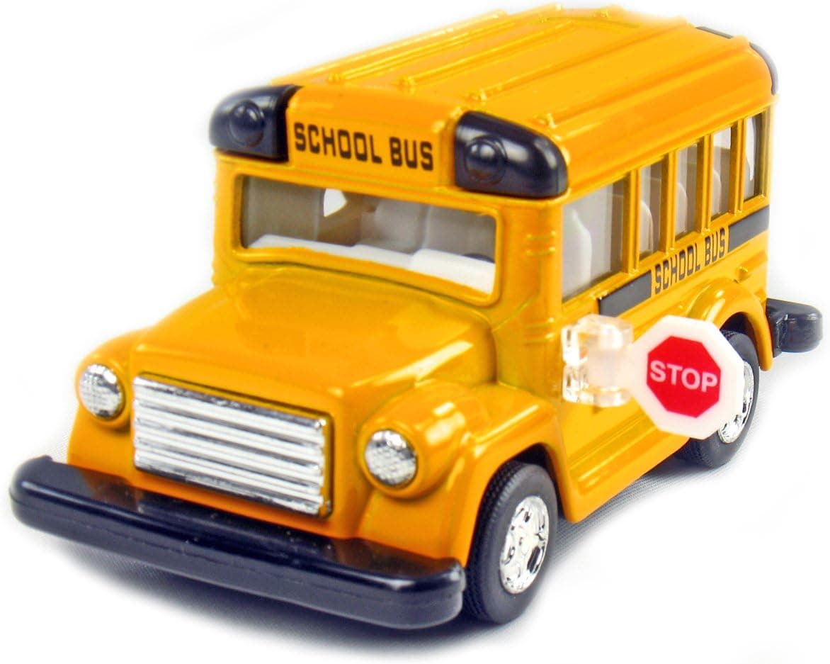 Set of 12 Buses: 4" School Bus (Short Body), Pull Back Action