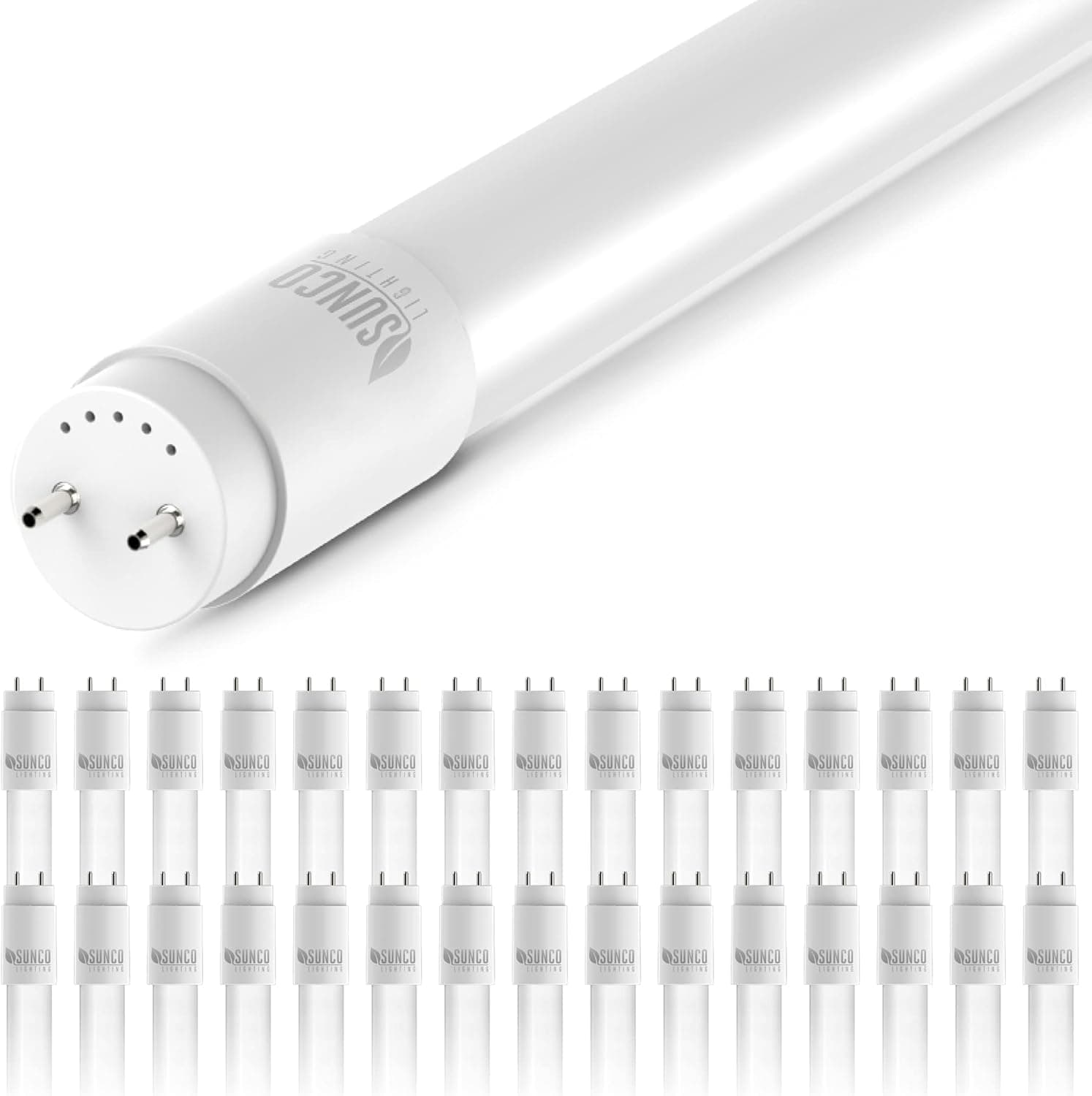 Sunco 30 Pack T8 LED 4FT Tube Light Bulbs Ballast Bypass Fluorescent Replacement, 6000K Daylight Deluxe, 18W, Clear Cover, Retrofit, Single Ended Power (SEP), Commercial Grade – UL, 30 Pack