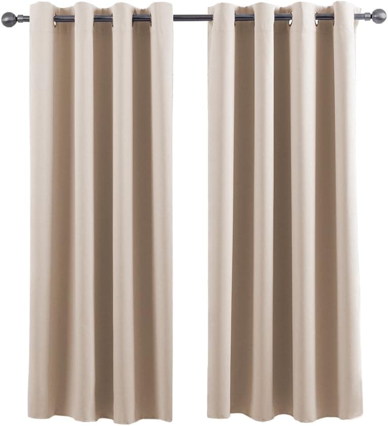 VOILYBIRD Eclipse Blackout Curtains for Bedroom 84 inch Length Thermal Insulated Room Darkening Block Sun Curtain Set (2 Panels, 52'' x 84'', Beige)