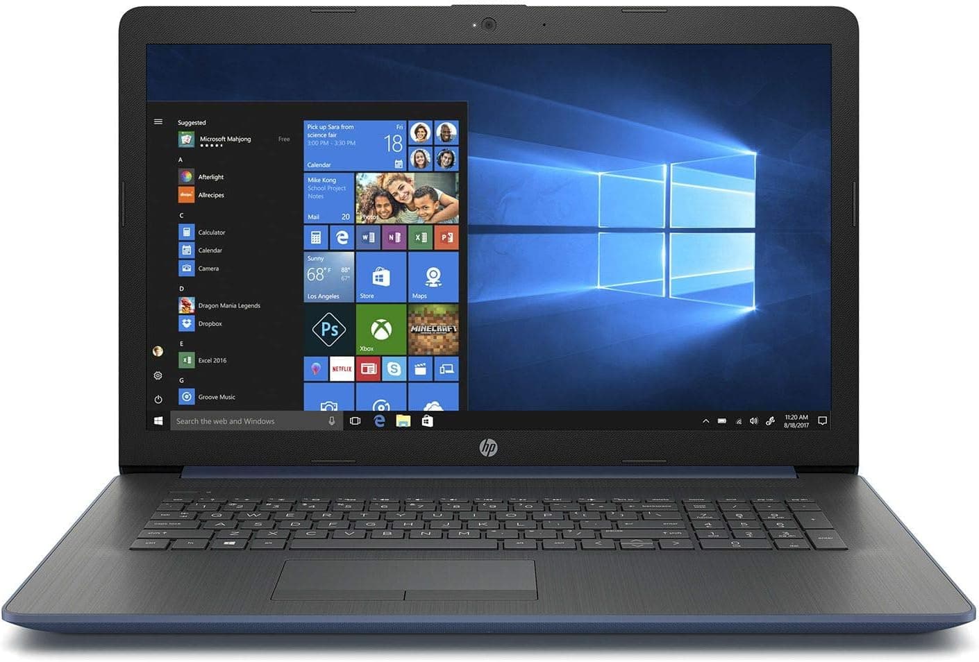 HP 17.3" HD+ SVA WLED-Backlit Notebook Laptop, Intel Core i5-8250U up to 3.4GHz, 24GB Memory: 16GB Intel Optane + 8GB DDR4, 2TB HDD, DVD, HD Webcam, Backlit Keyboard, Bluetooth, Windows 10 Home, Blue