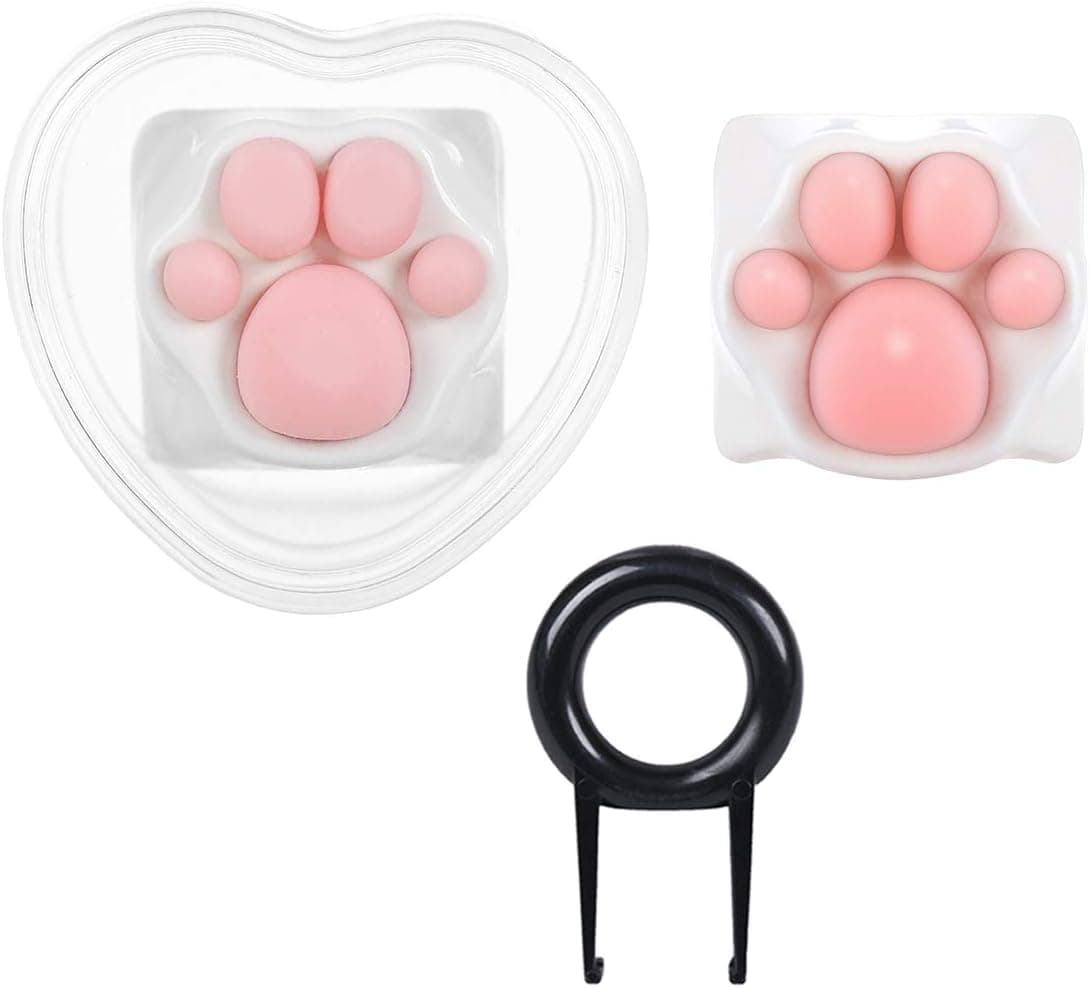 2 Pack Custom Keycaps Metal and Rubber Keycaps Keyboard Keycaps Cat Paw Shaped Kawaii Keycaps Cute Gaming Keycaps for Mechanical Keyboard with Keycap Puller (Pink and White)