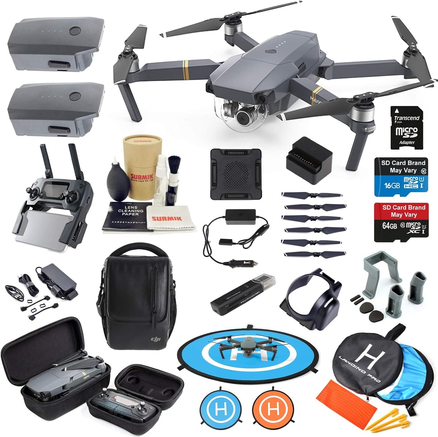 DJI Mavic Pro Drone Quadcopter Fly More Combo with 3 Batteries, 4K Professional Camera Gimbal Bundle Kit with Must Have Accessories